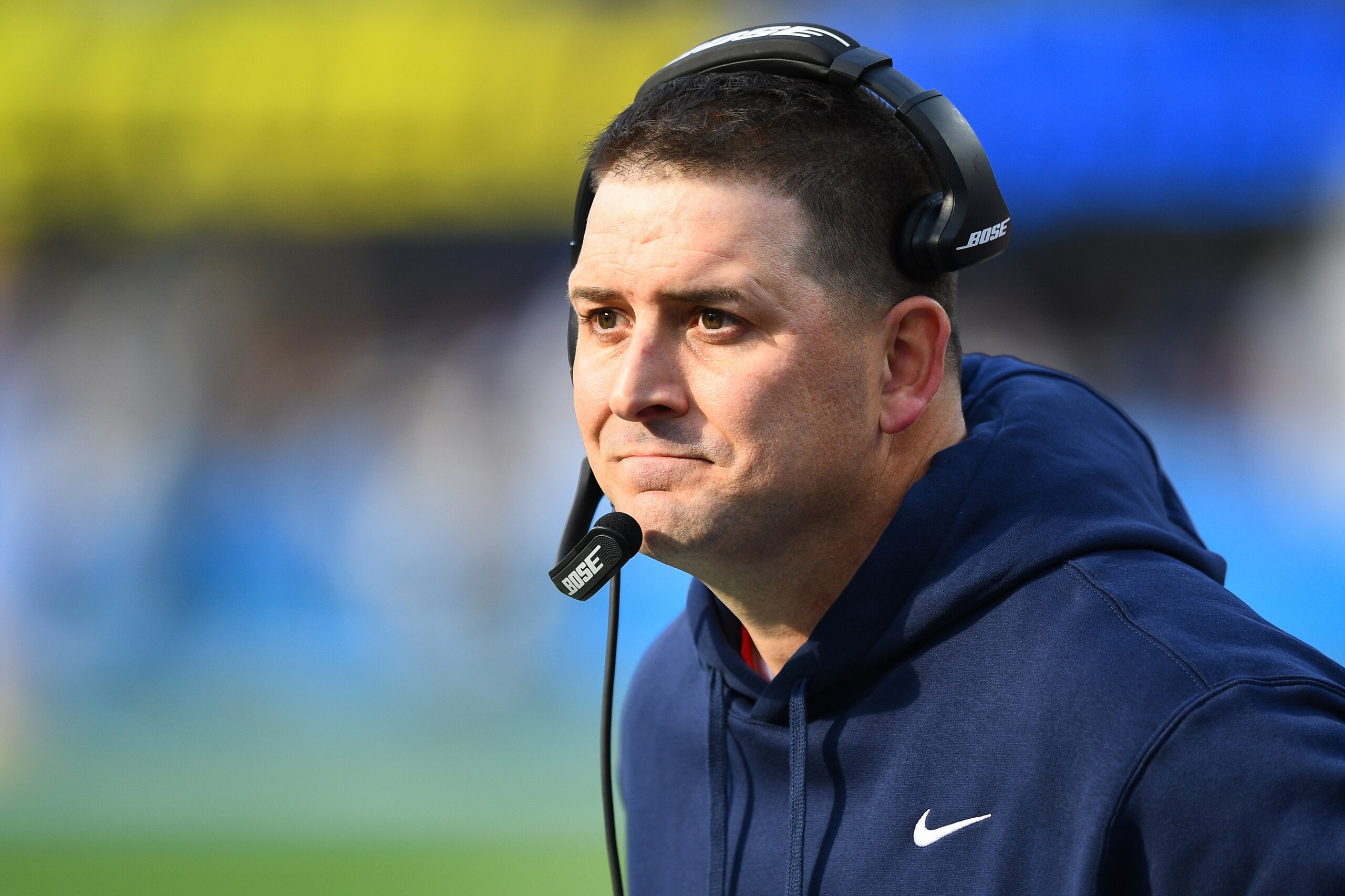 INGLEWOOD, CA - DECEMBER 12: New York Giants head coach Joe Judge looks on during the NFL game between the New York Giants and the Los Angeles Chargers on December 12, 2021, at SoFi Stadium in Inglewood, CA. (Photo by Brian Rothmuller/Icon Sportswire via Getty Images) INGLEWOOD, CA - DECEMBER 12: New York Giants head coach Joe Judge looks on during the NFL game between the New York Giants and the Los Angeles Chargers on December 12, 2021, at SoFi Stadium in Inglewood, CA. (Photo by Brian Rothmuller/Icon Sportswire via Getty Images)