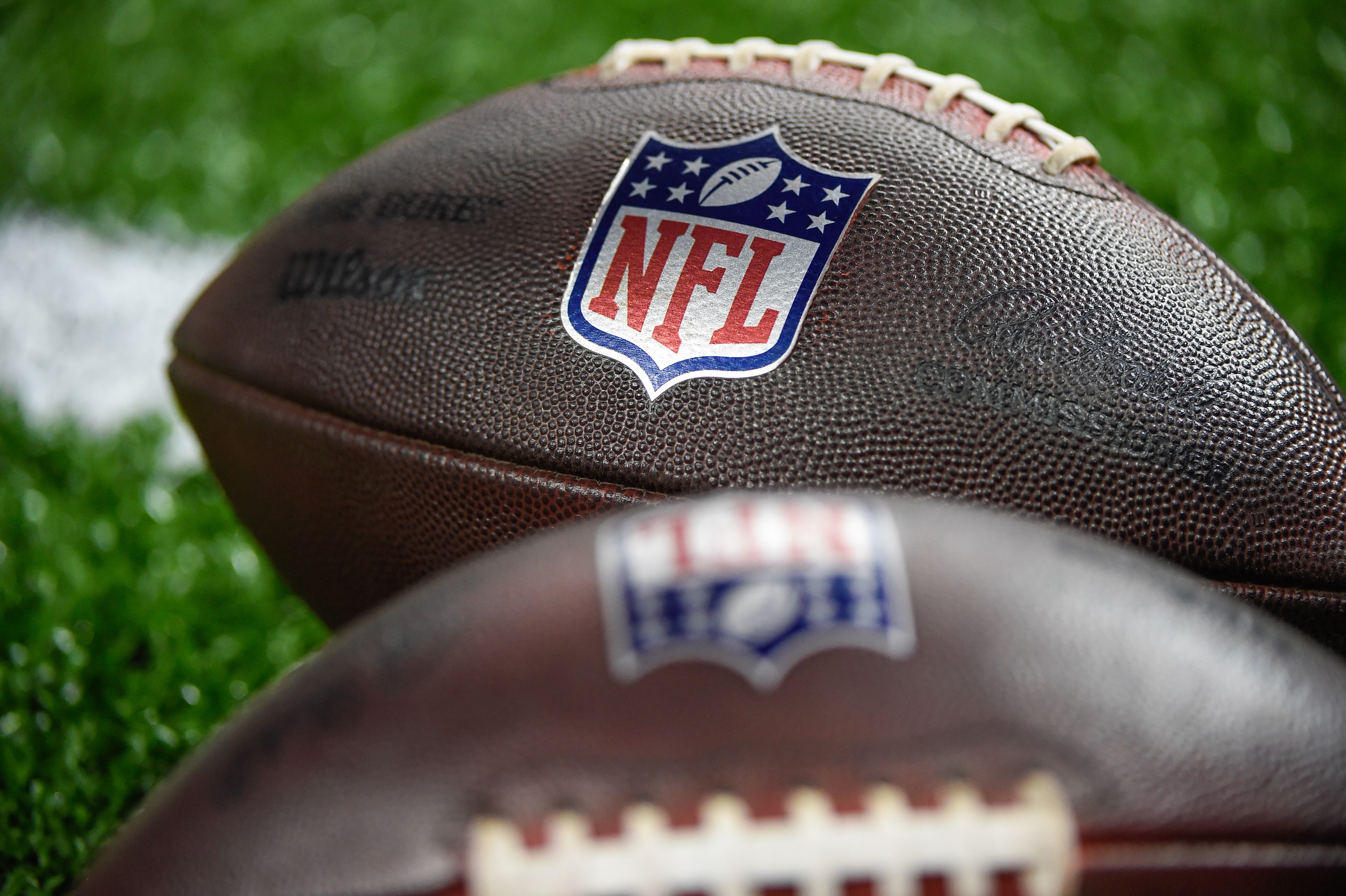 NEW ORLEANS, LA - NOVEMBER 07: NFL Footballs sit near the endzone during warmups before the football game between the Atlanta Falcons and New Orleans Saints at Caesar's Superdome on November 7, 2021 in New Orleans, LA. (Photo by Ken Murray/Icon Sportswire via Getty Images) NEW ORLEANS, LA - NOVEMBER 07: NFL Footballs sit near the endzone during warmups before the football game between the Atlanta Falcons and New Orleans Saints at Caesar's Superdome on November 7, 2021 in New Orleans, LA. (Photo by Ken Murray/Icon Sportswire via Getty Images)