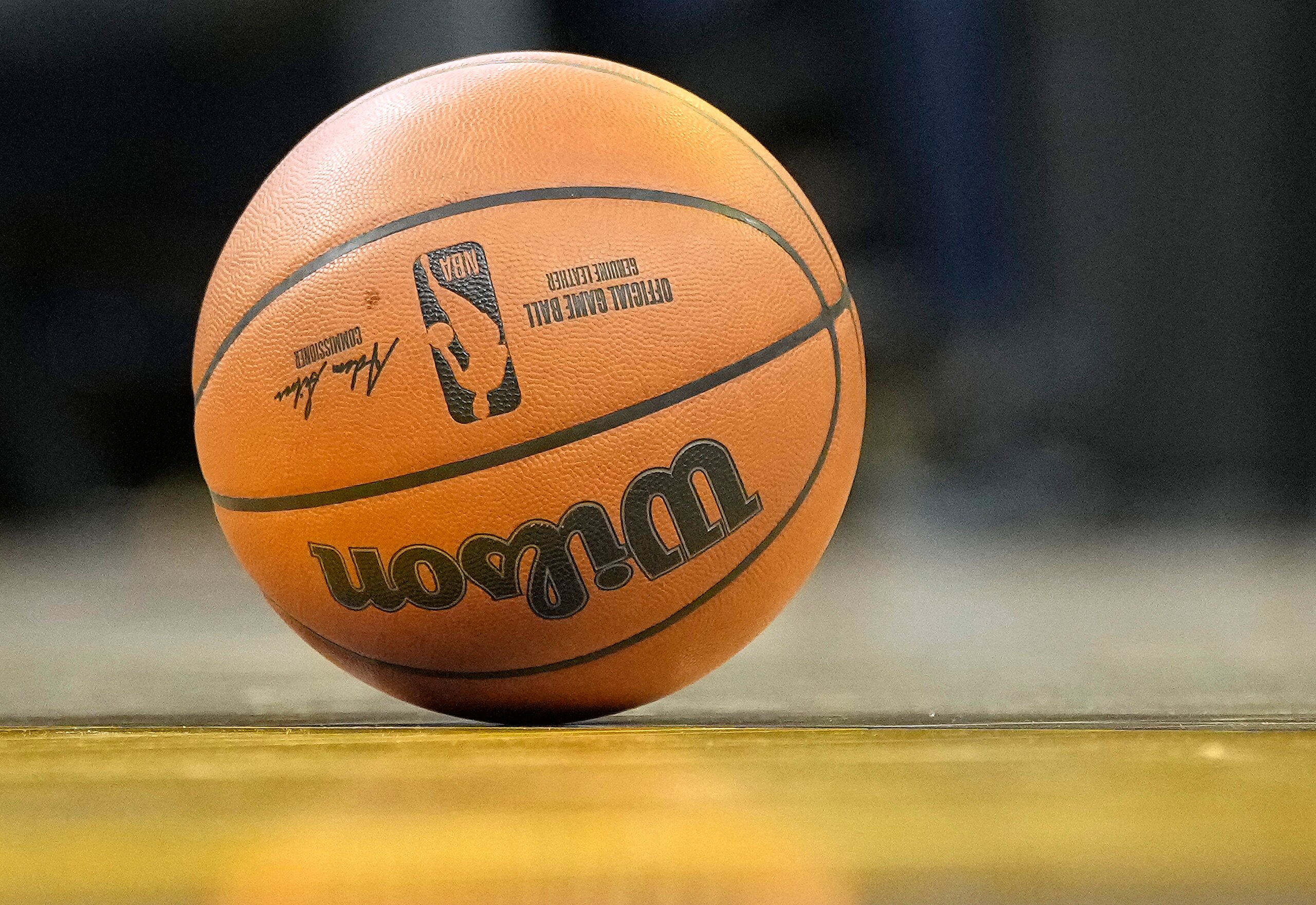 SAN FRANCISCO, CALIFORNIA - DECEMBER 08: A detailed view of the Wilson basketball uses during an NBA basketball game between the Portland Trail Blazers and Golden State Warriors at Chase Center on December 08, 2021 in San Francisco, California. NOTE TO USER: User expressly acknowledges and agrees that, by downloading and or using this photograph, User is consenting to the terms and conditions of the Getty Images License Agreement. (Photo by Thearon W. Henderson/Getty Images)