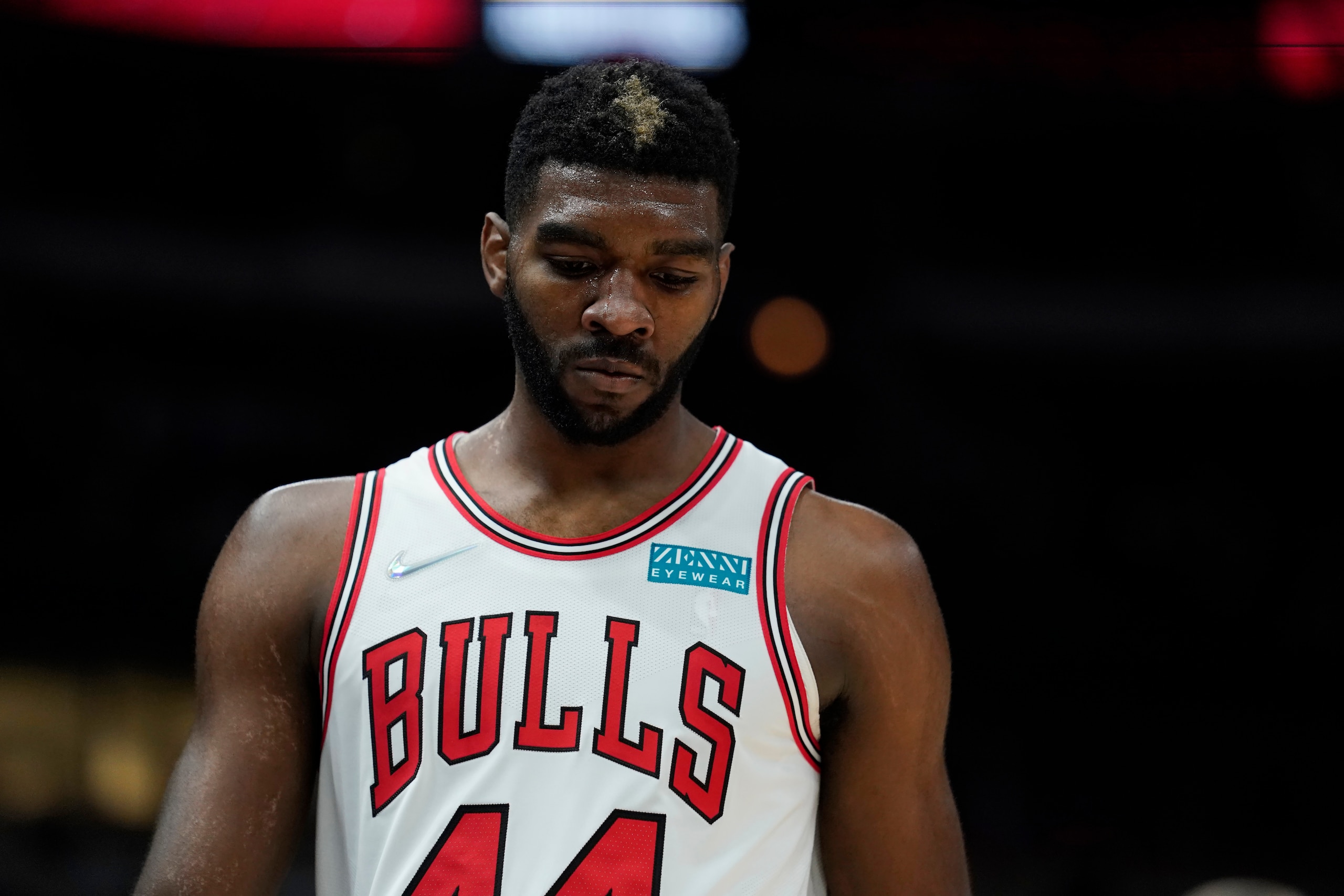 CHICAGO, ILLINOIS - OCTOBER 15: Patrick Williams #44 of the Chicago Bulls looks on against the Memphis Grizzlies in the first half during a preseason game at United Center on October 15, 2021 in Chicago, Illinois. NOTE TO USER: User expressly acknowledges and agrees that, by downloading and or using this photograph, user is consenting to the terms and conditions of the Getty Images License Agreement. (Photo by Patrick McDermott/Getty Images)