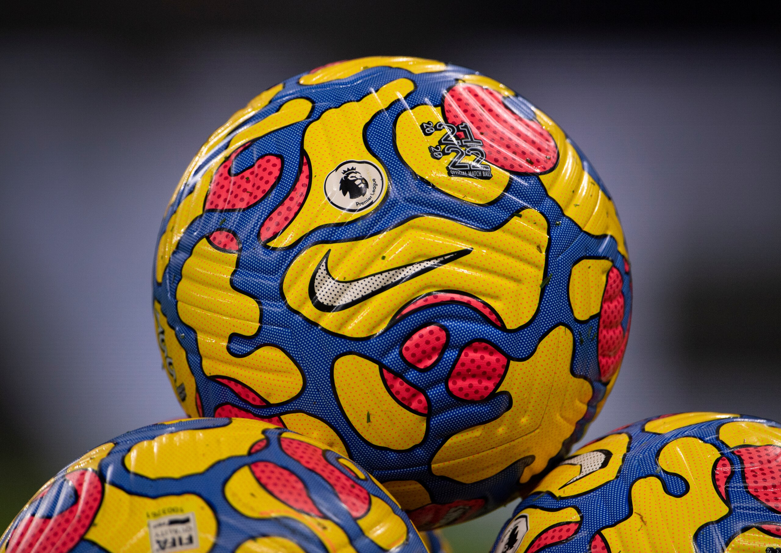 MANCHESTER, ENGLAND - DECEMBER 14: The official Nike Premier League match ball before the Premier League match between Manchester City and Leeds United at Etihad Stadium on December 14, 2021 in Manchester, England. (Photo by Visionhaus/Getty Images)