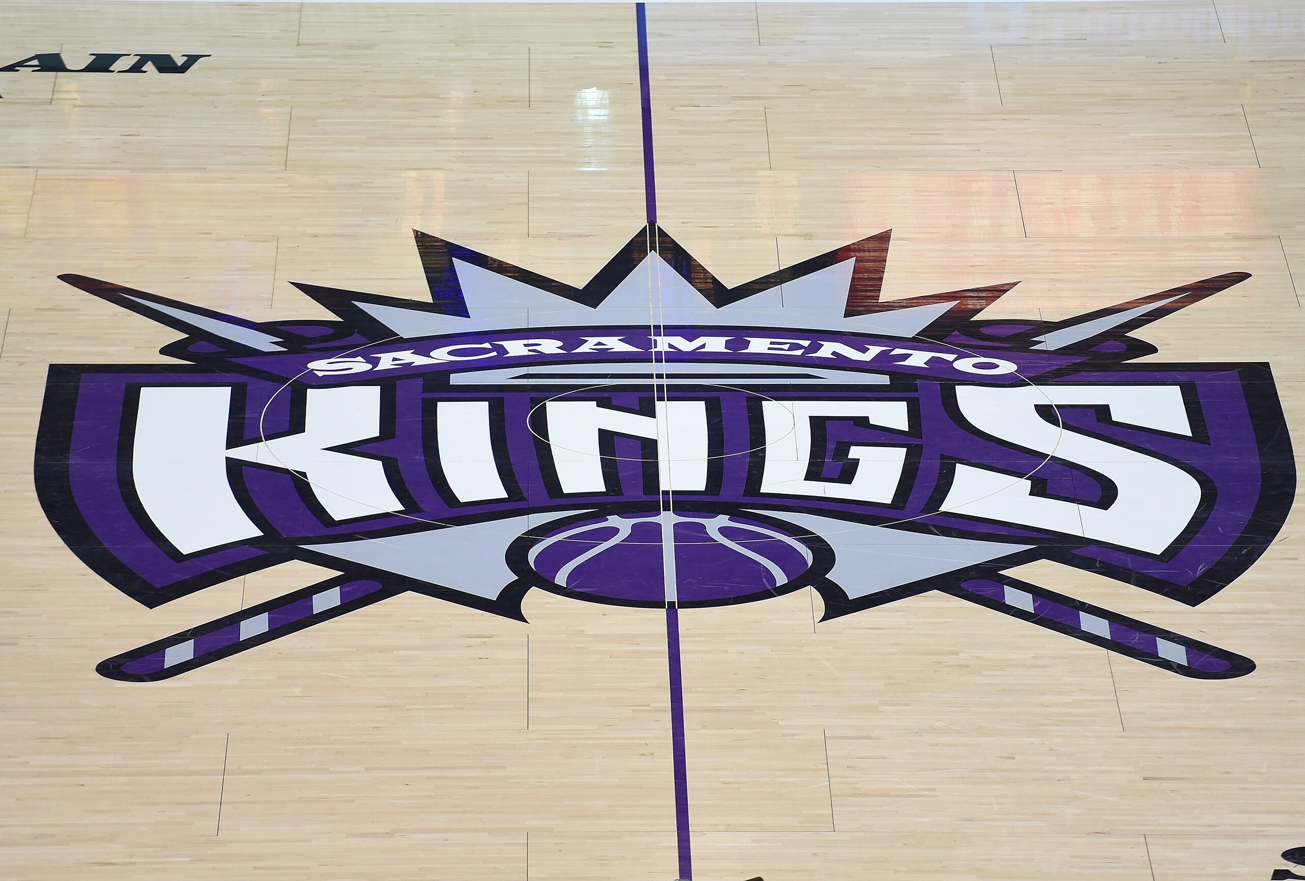SACRAMENTO, CA - DECEMBER 15:  A detailed view of the Sacramento Kings logo at center court at Sleep Train Arena during an NBA basketeball game between the Houston Rockets and Sacramento Kings on December 15, 2015 in Sacramento, California. NOTE TO USER: User expressly acknowledges and agrees that, by downloading and or using this photograph, User is consenting to the terms and conditions of the Getty Images License Agreement.  (Photo by Thearon W. Henderson/Getty Images)