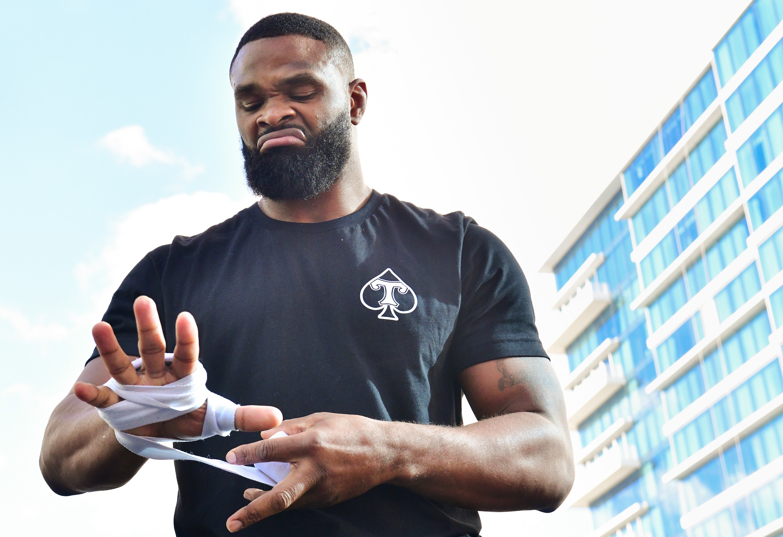 TAMPA, FLORIDA - DECEMBER 15: Tyron Woodley works out during a media workout at the Seminole Hard Rock Tampa pool prior to her December 18th fight against Jake Paul on December 15, 2021 in Tampa, Florida. (Photo by Julio Aguilar/Getty Images)