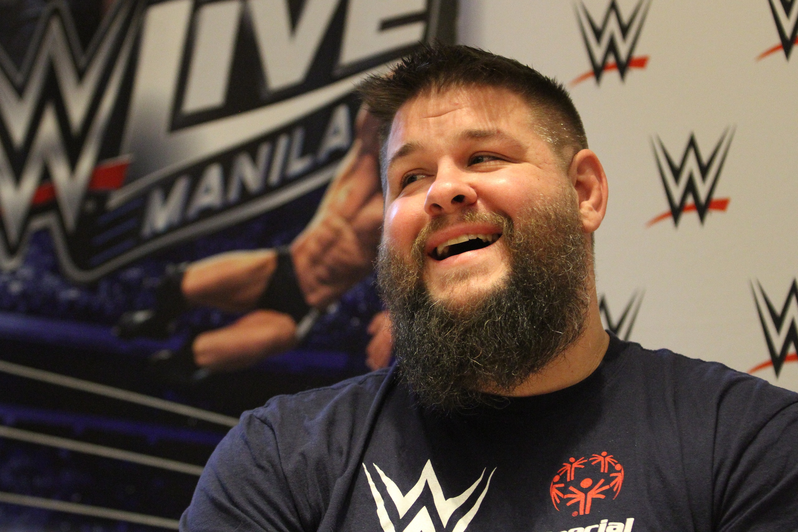 MARCO POLO ORTOGAS, PASIG CITY, METRO MANILA, PHILIPPINES - 2019/09/20: WWE Universal Champion Kevin Owens had a meet and greet session with the members of the media in Manila last September 20 to promote the upcoming WWE Live Event at the Araneta Coliseum later that night. (Photo by Dennis Jerome Acosta/Pacific Press/LightRocket via Getty Images)