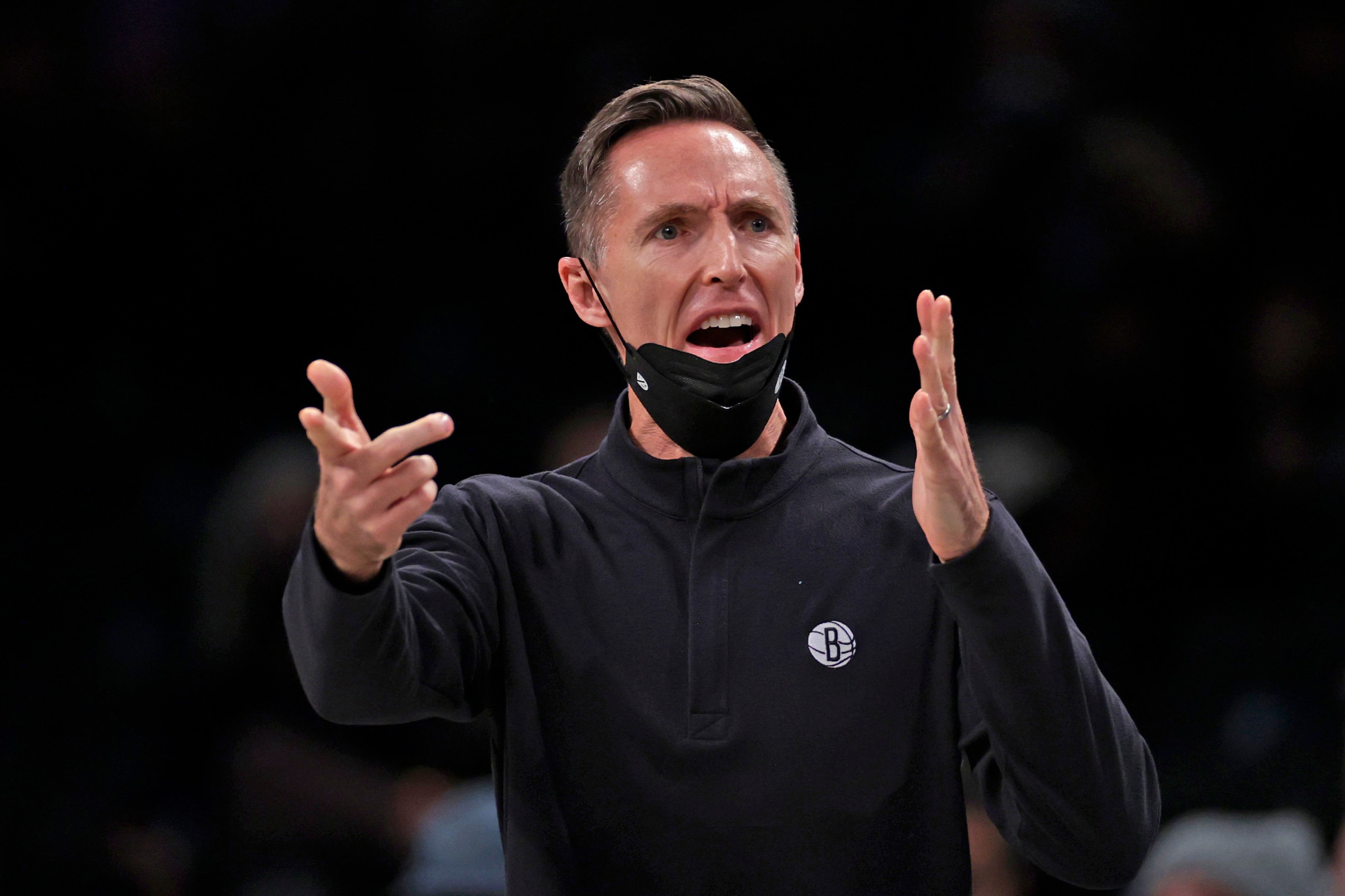 Brooklyn Nets head coach Steve Nash reacts to a call during the second half of an NBA basketball game against the Toronto Raptors on Tuesday, Dec. 14, 2021, in New York. The Nets won 131-129 in overtime. (AP Photo/Adam Hunger) Brooklyn Nets head coach Steve Nash reacts to a call during the second half of an NBA basketball game against the Toronto Raptors on Tuesday, Dec. 14, 2021, in New York. The Nets won 131-129 in overtime. (AP Photo/Adam Hunger)