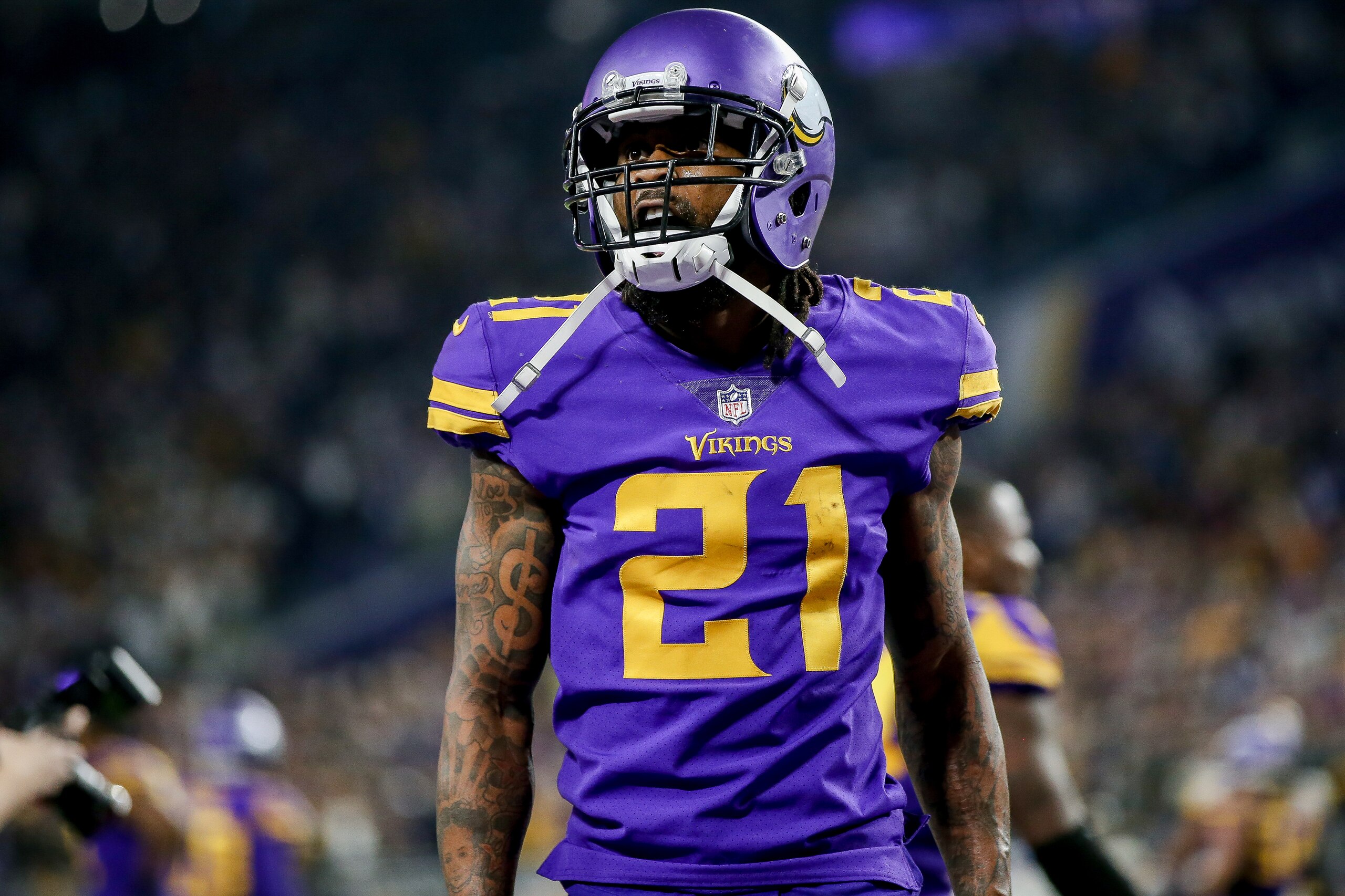 Minnesota Vikings cornerback Bashaud Breeland (21) in action during the second half of an NFL football game against the Pittsburgh Steelers, Thursday, Dec. 9, 2021 in Minneapolis. Minnesota won 36-28. (AP Photo/Stacy Bengs)
