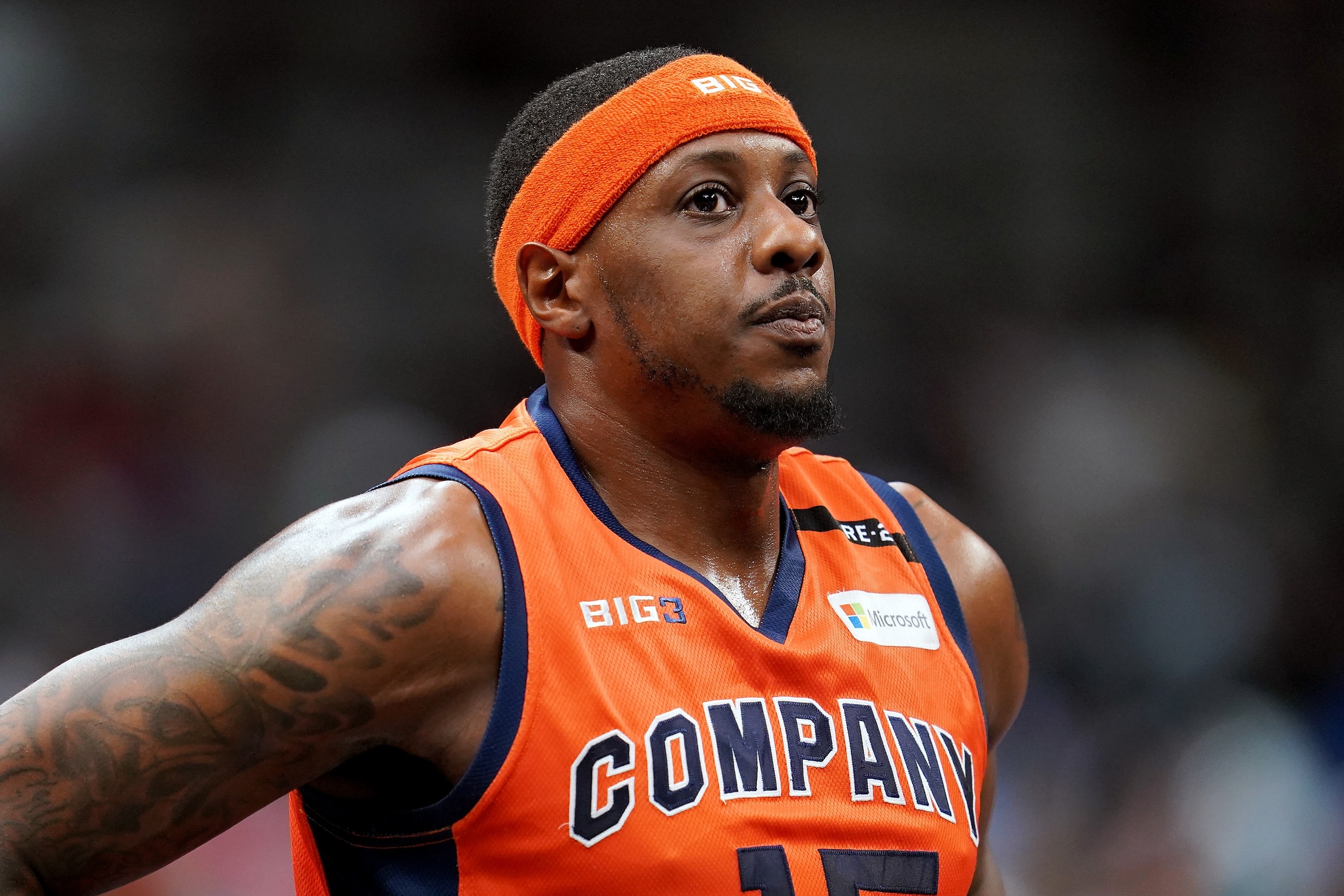 DALLAS, TEXAS - JULY 31: Mario Chalmers #15 of 3's Company looks on during the game against Tri State during BIG3 - Week Four at the American Airlines Center on July 31, 2021 in Dallas, Texas. (Photo by Cooper Neill/Getty Images for BIG3)