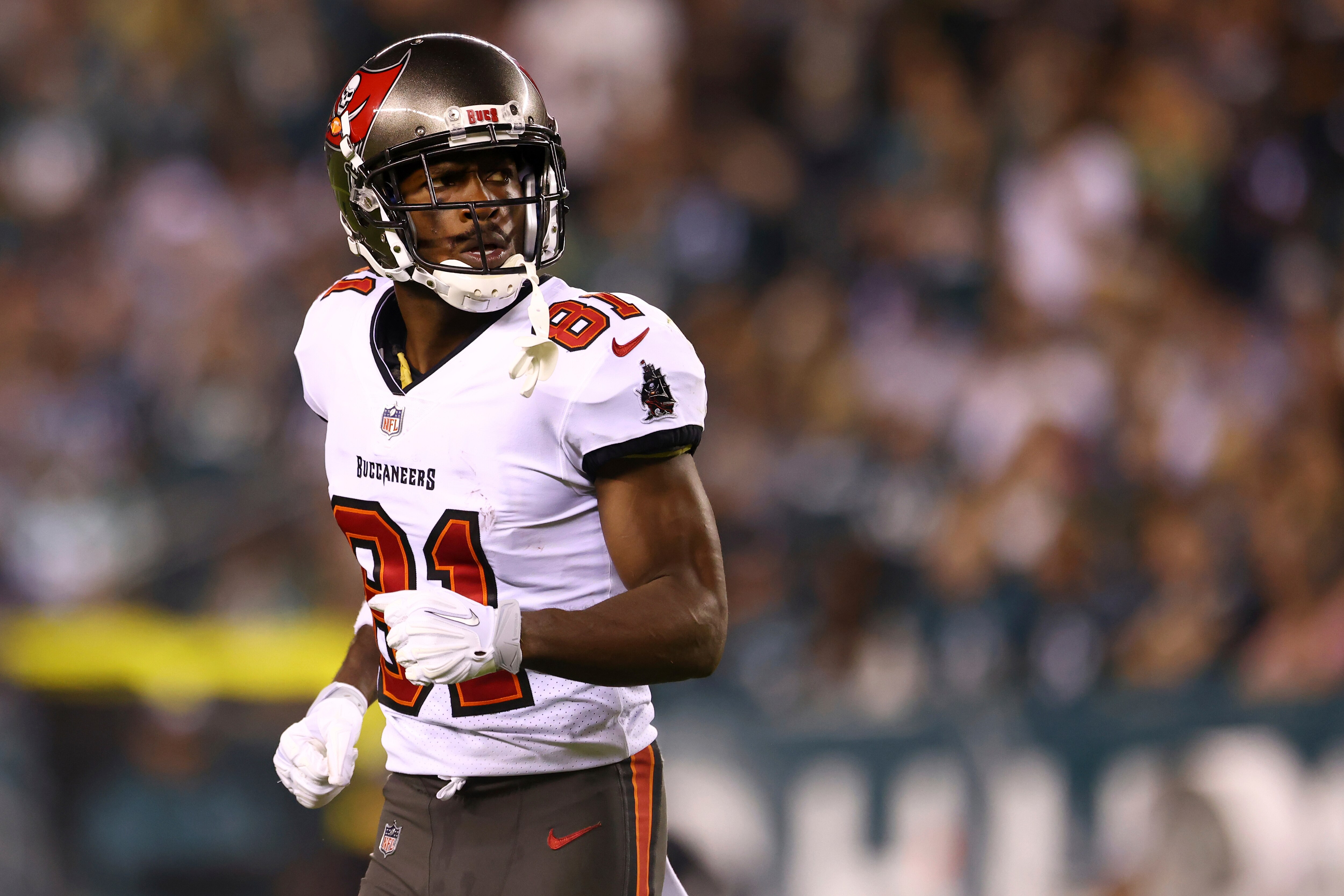 Tampa Bay Buccaneers wide receiver Antonio Brown (81) in action during an NFL football game against the Philadelphia Eagles, Thursday, Oct. 14, 2021, in Philadelphia. (AP Photo/Rich Schultz)