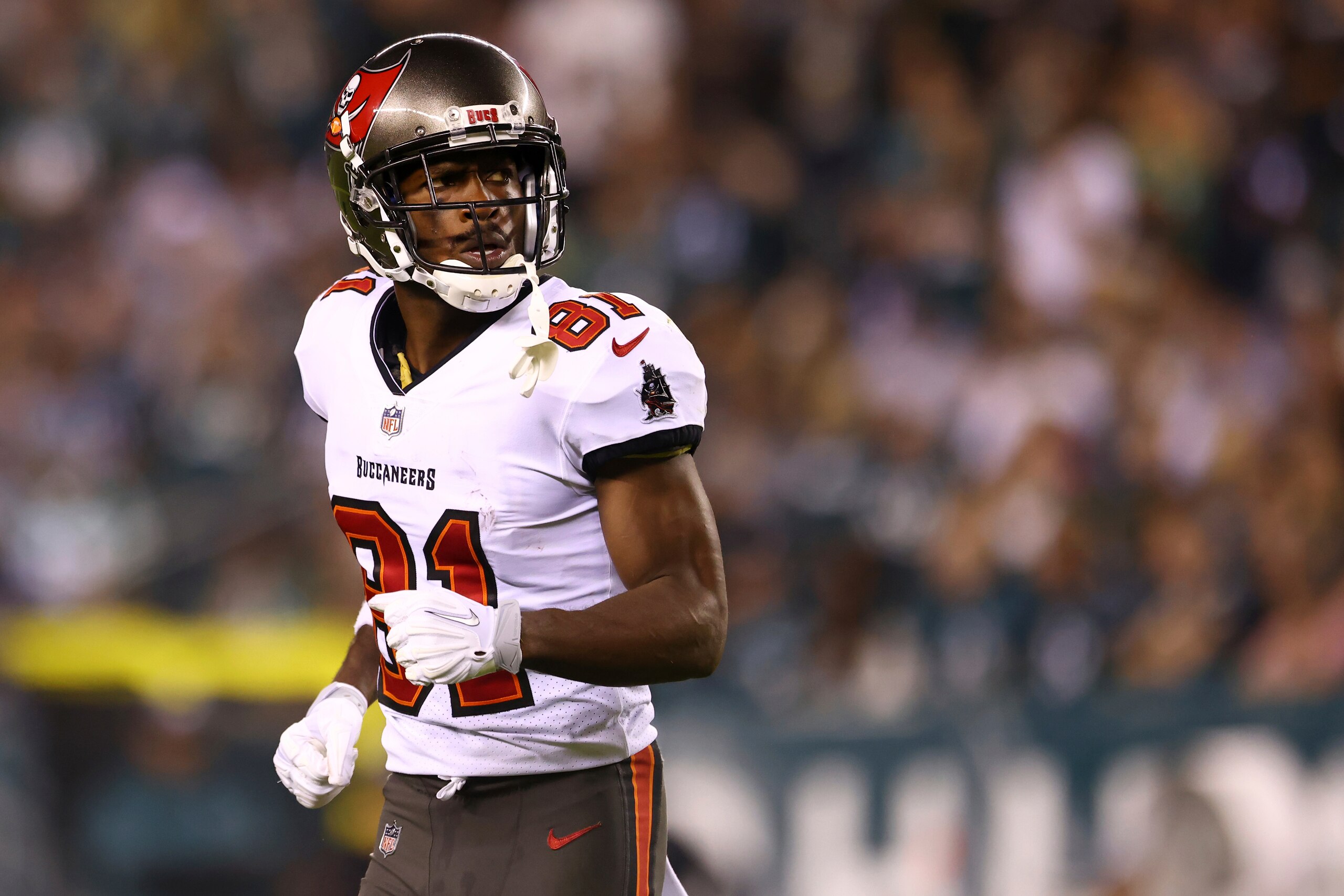 Tampa Bay Buccaneers wide receiver Antonio Brown (81) in action during an NFL football game against the Philadelphia Eagles, Thursday, Oct. 14, 2021, in Philadelphia. (AP Photo/Rich Schultz)