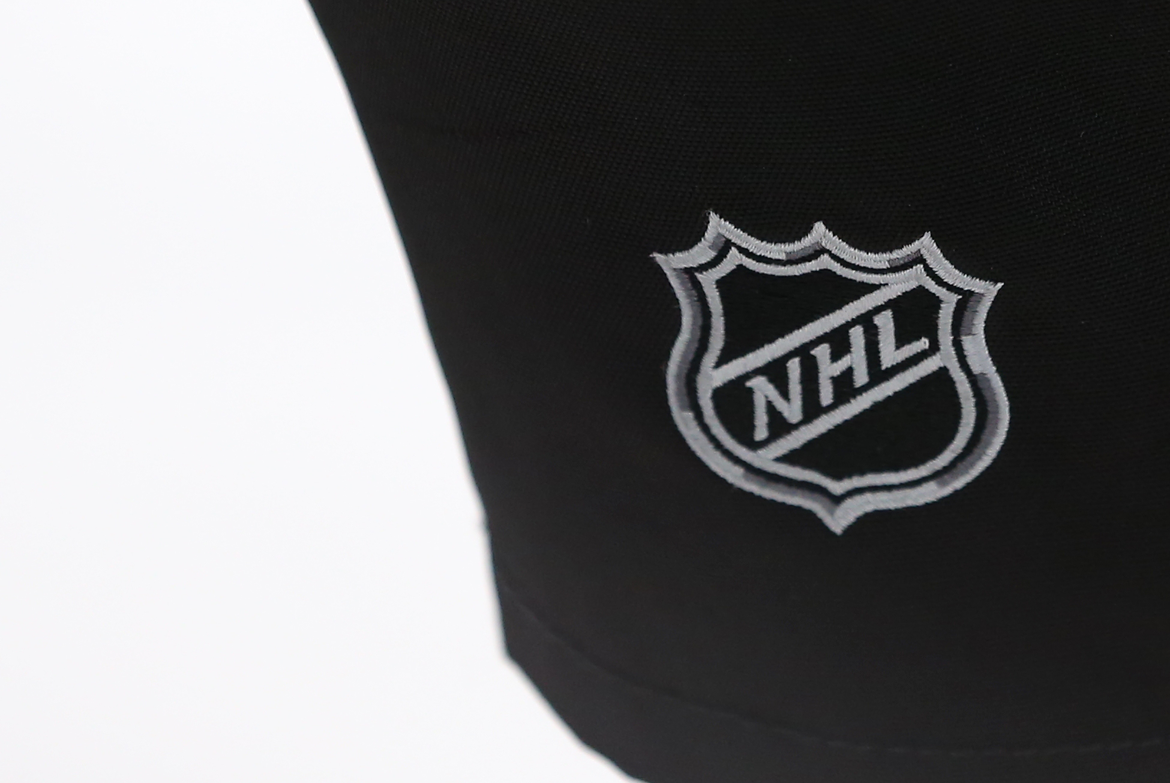 BOSTON, MA - NOVEMBER 09: General view of the NHL logo on game pants during a NHL game between Ottawa Senators and Boston Bruins on November 9, 2021, at TD Garden in Boston, MA. (Photo by M. Anthony Nesmith/Icon Sportswire via Getty Images)