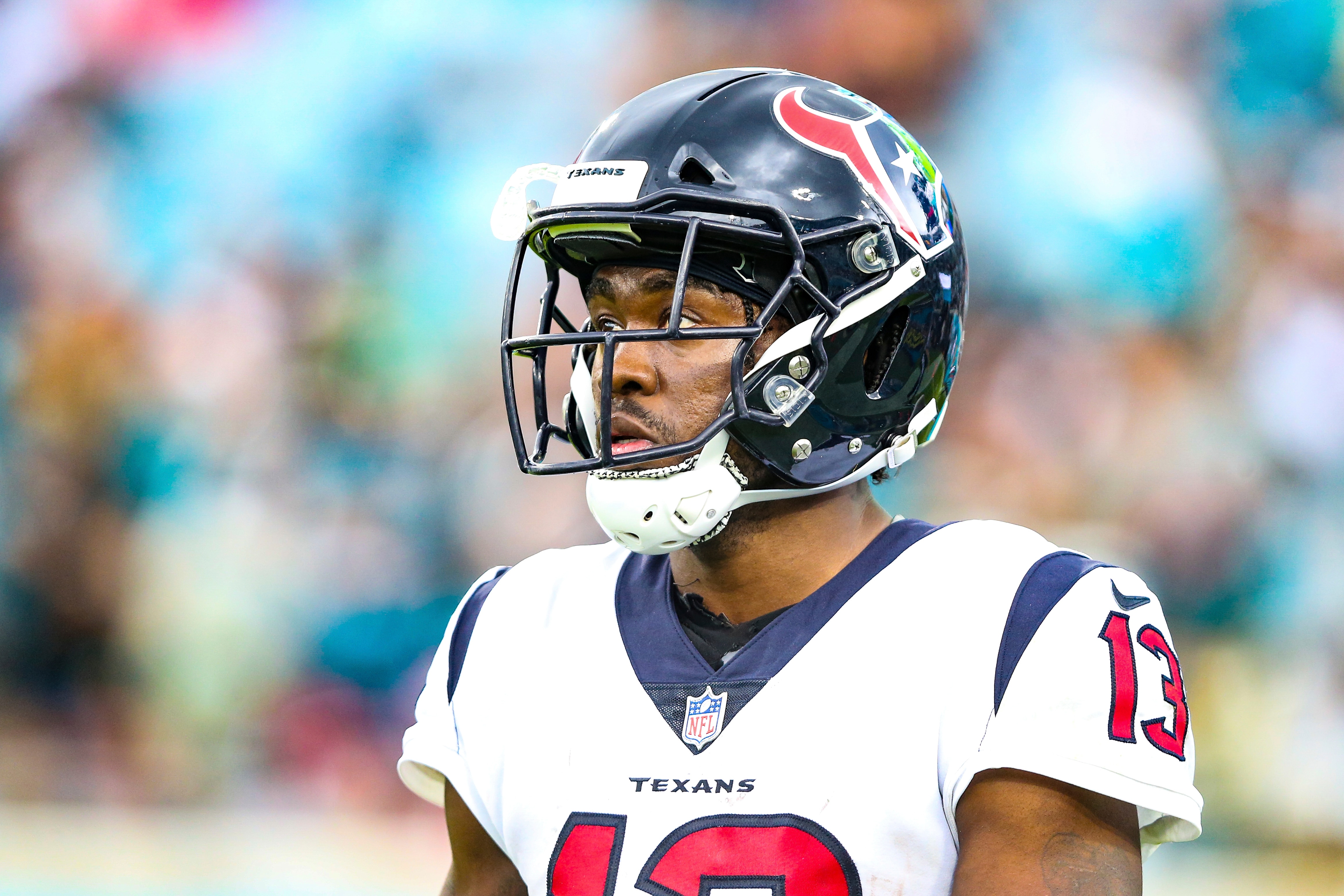 Portrait of Houston Texans wide receiver Brandin Cooks (13) during the second half of an NFL football game against the Jacksonville Jaguars, Sunday, Dec. 19, 2021, in Jacksonville, Fla. Texans defeated the Jaguars 30-16. (AP Photo/Gary McCullough)