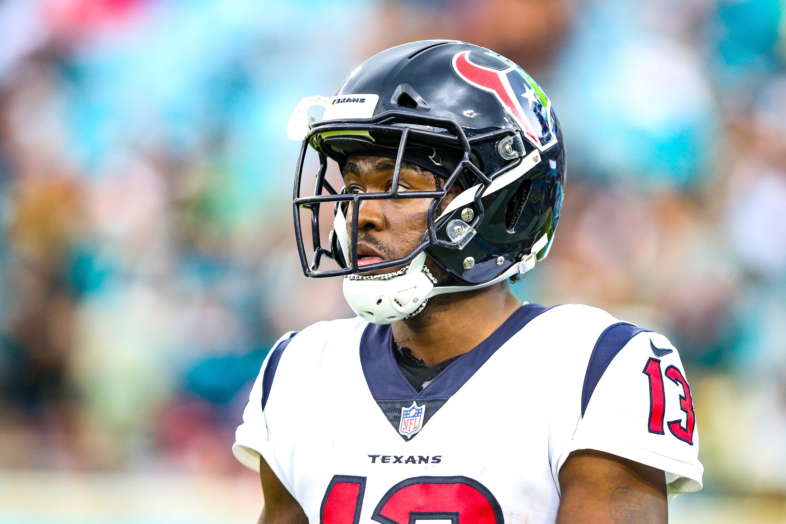 Portrait of Houston Texans wide receiver Brandin Cooks (13) during the second half of an NFL football game against the Jacksonville Jaguars, Sunday, Dec. 19, 2021, in Jacksonville, Fla. Texans defeated the Jaguars 30-16. (AP Photo/Gary McCullough)