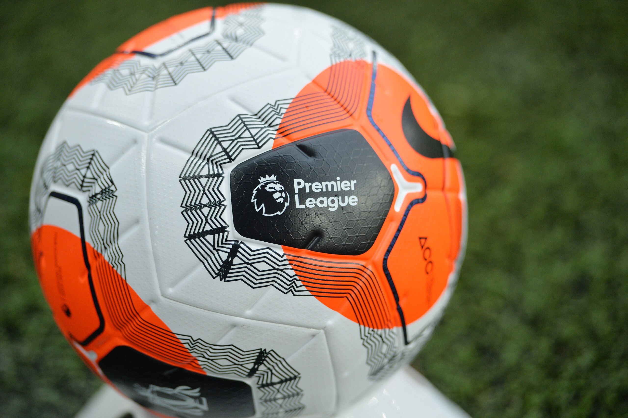 SHEFFIELD, ENGLAND - JULY 08: The premier league logo is seen on a match ball during the Premier League match between Sheffield United and Wolverhampton Wanderers at Bramall Lane on July 08, 2020 in Sheffield, England. Football Stadiums around Europe remain empty due to the Coronavirus Pandemic as Government social distancing laws prohibit fans inside venues resulting in all fixtures being played behind closed doors. (Photo by Peter Powell/Pool via Getty Images)