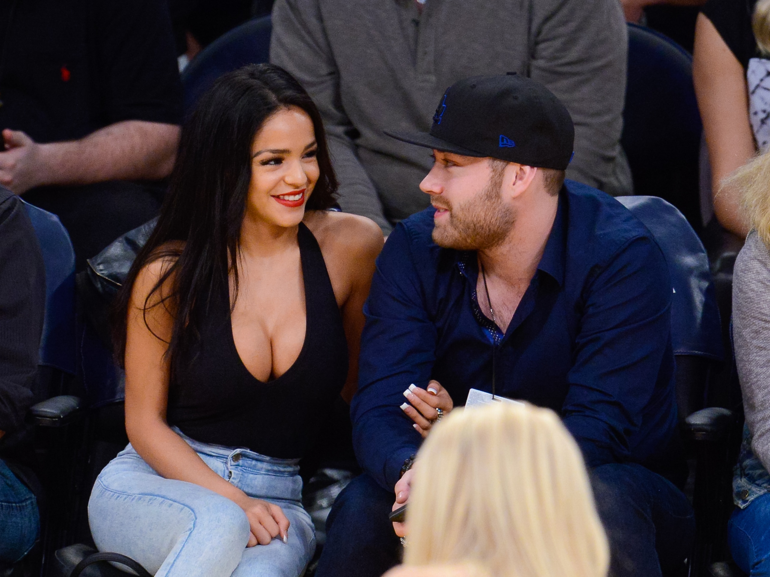 LOS ANGELES, CA - DECEMBER 07:  Melissa Ceja (L) and Jesse Buss attend a basketball game between the New Orleans Pelicans and the Los Angeles Lakers at Staples Center on December 7, 2014 in Los Angeles, California.  (Photo by Noel Vasquez/GC Images)