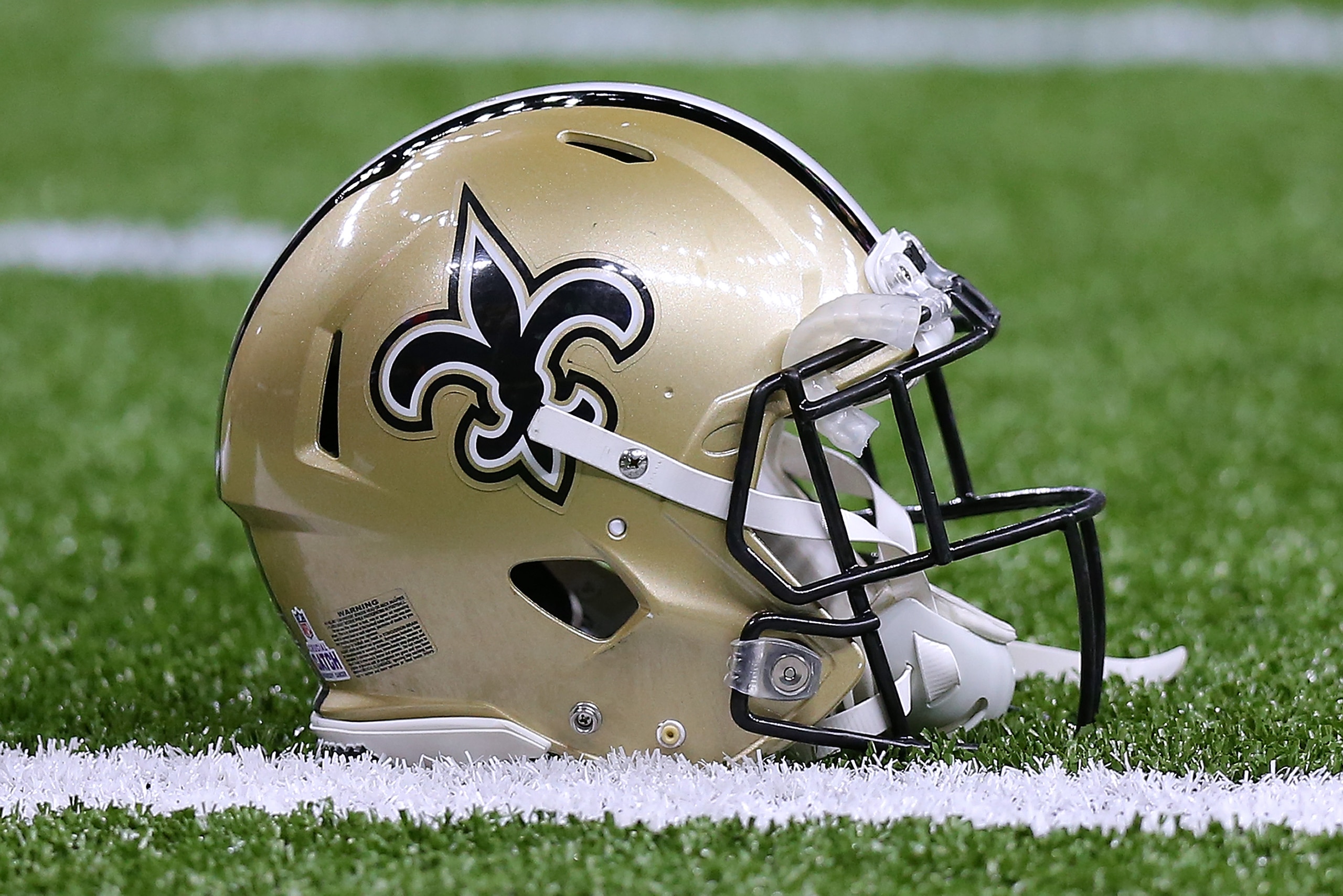 NEW ORLEANS, LOUISIANA - OCTOBER 03: A New Orleans Saints helmet is pictured during a game at the Caesars Superdome on October 03, 2021 in New Orleans, Louisiana. (Photo by Jonathan Bachman/Getty Images)