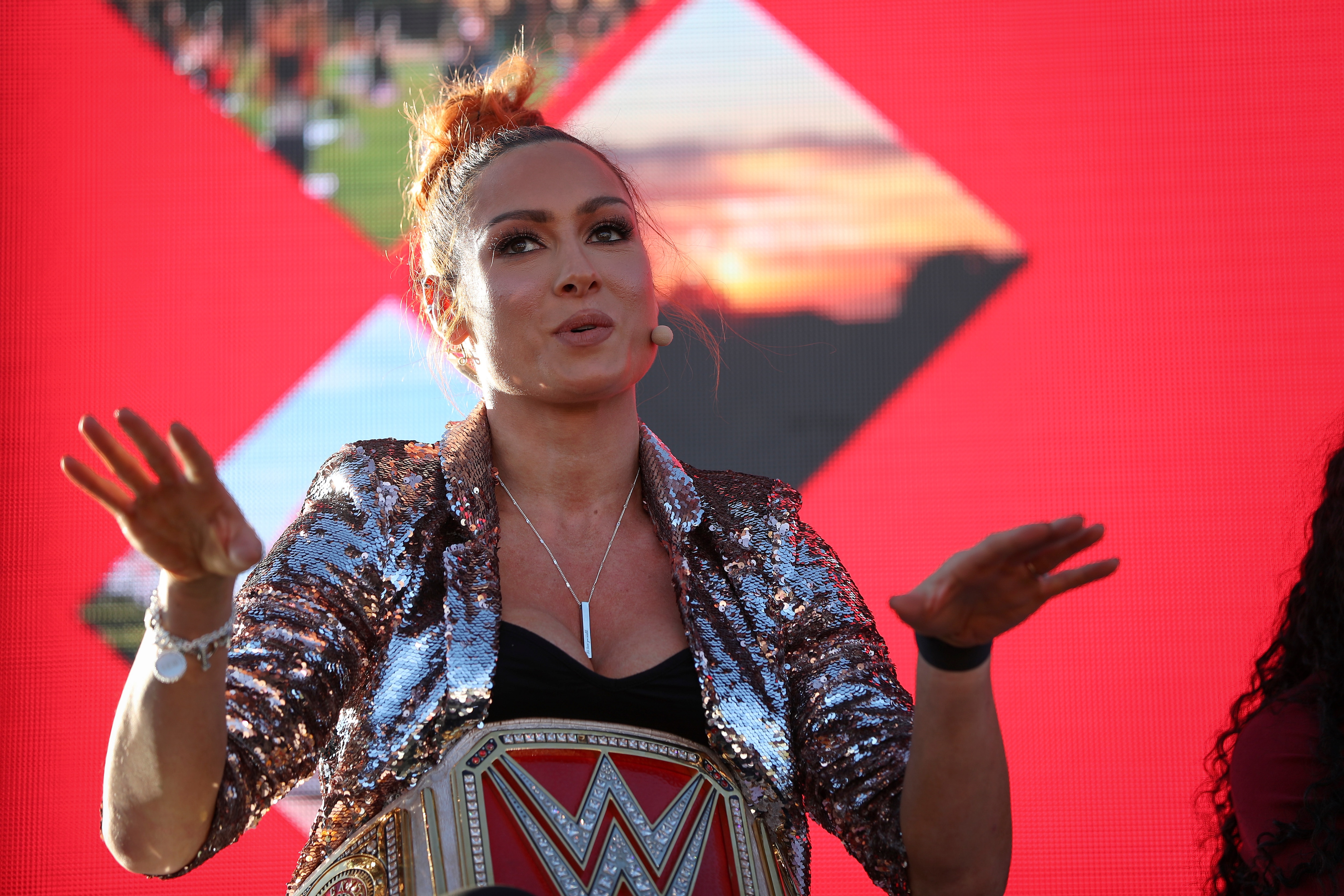 NEWPORT BEACH, CALIFORNIA - OCTOBER 21: WWE Raw champion Becky Lynch speaks at the espnW Women + Sports Summit held at The Resort at Pelican Hill on October 21, 2019 in Newport Beach, California. (Photo by Meg Oliphant/Getty Images)