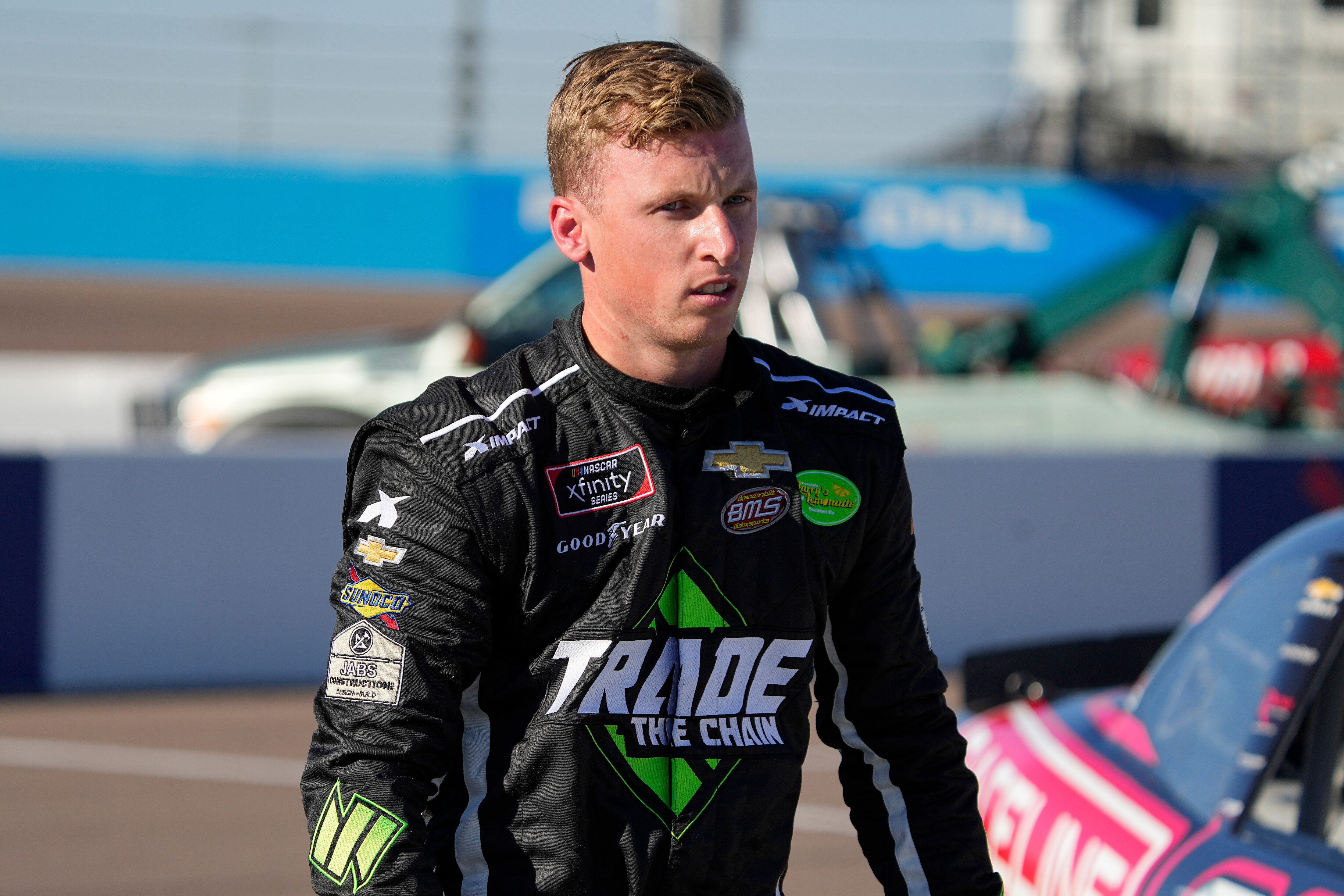 NASCAR Xfinity Series driver Brandon Brown (68) during a NASCAR Xfinity Series auto race on Saturday, Nov. 6, 2021, in Avondale, Ariz. (AP Photo/Rick Scuteri)