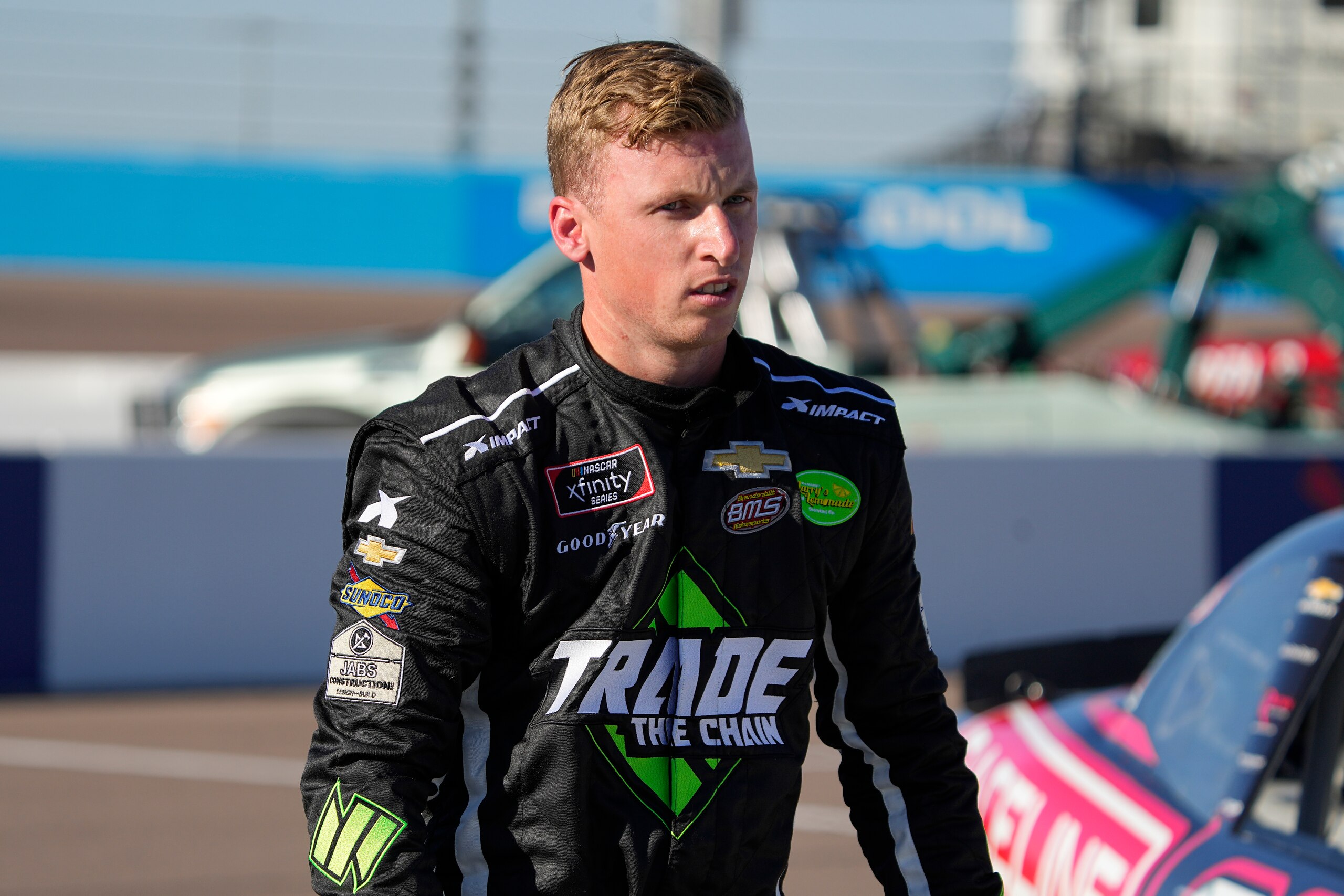 NASCAR Xfinity Series driver Brandon Brown (68) during a NASCAR Xfinity Series auto race on Saturday, Nov. 6, 2021, in Avondale, Ariz. (AP Photo/Rick Scuteri) NASCAR Xfinity Series driver Brandon Brown (68) during a NASCAR Xfinity Series auto race on Saturday, Nov. 6, 2021, in Avondale, Ariz. (AP Photo/Rick Scuteri)