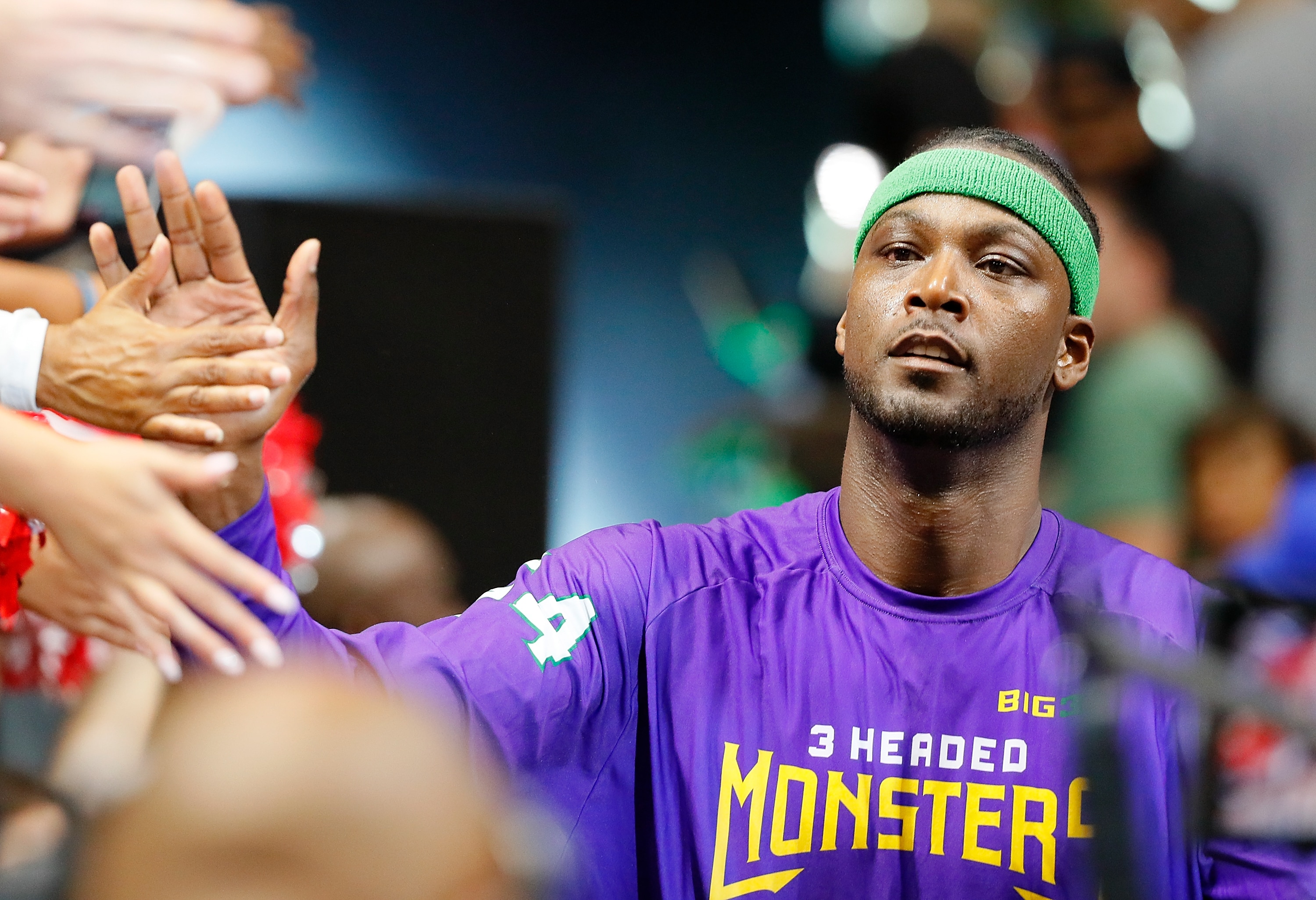 LEXINGTON, KY - AUGUST 06: Kwame Brown #54 of the 3 Headed Monsters is introduced during week seven of the BIG3 three on three basketball league at Rupp Arena on August 6, 2017 in Lexington, Kentucky.  (Photo by Kevin C. Cox/BIG3/Getty Images)