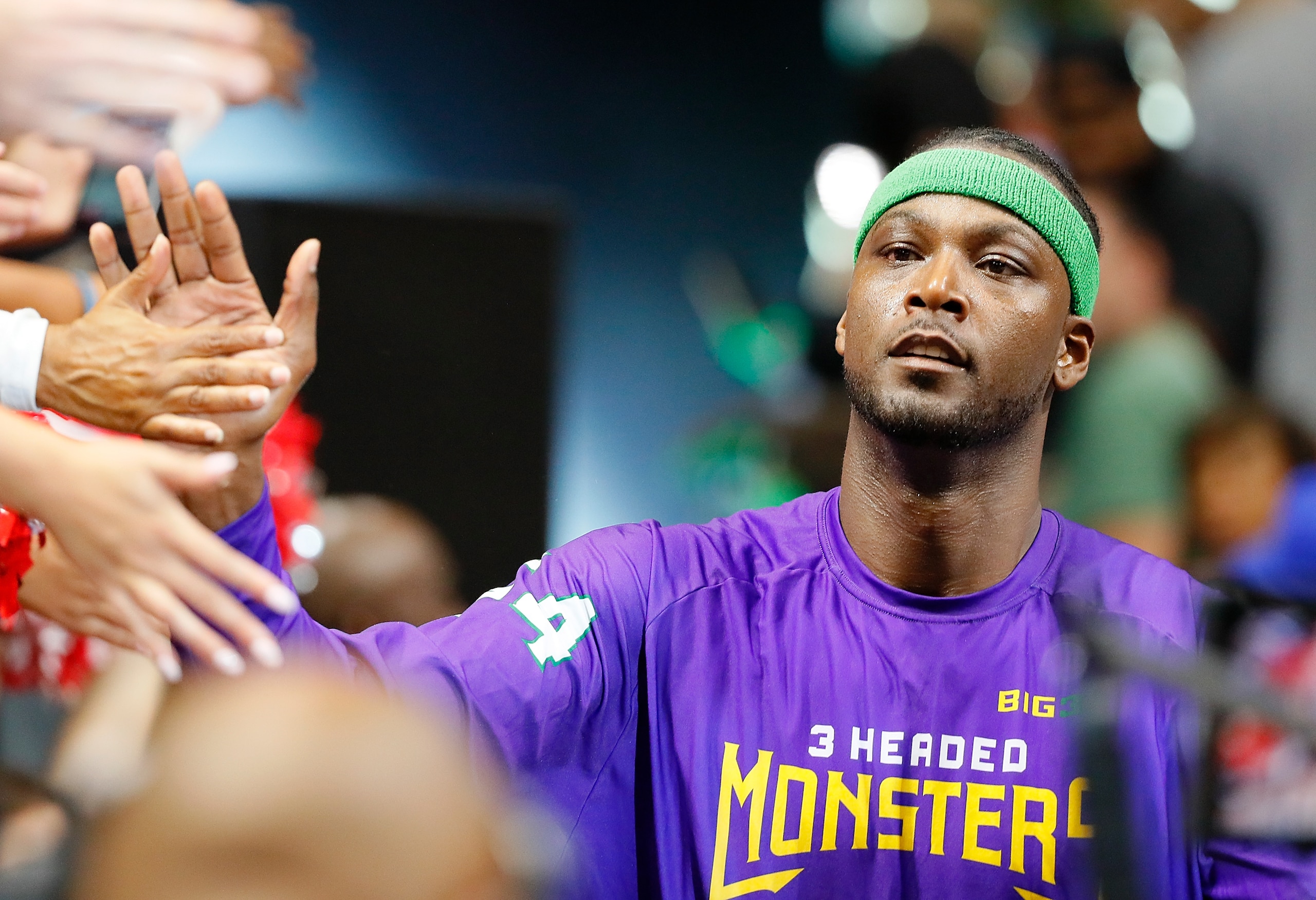 LEXINGTON, KY - AUGUST 06: Kwame Brown #54 of the 3 Headed Monsters is introduced during week seven of the BIG3 three on three basketball league at Rupp Arena on August 6, 2017 in Lexington, Kentucky.  (Photo by Kevin C. Cox/BIG3/Getty Images)