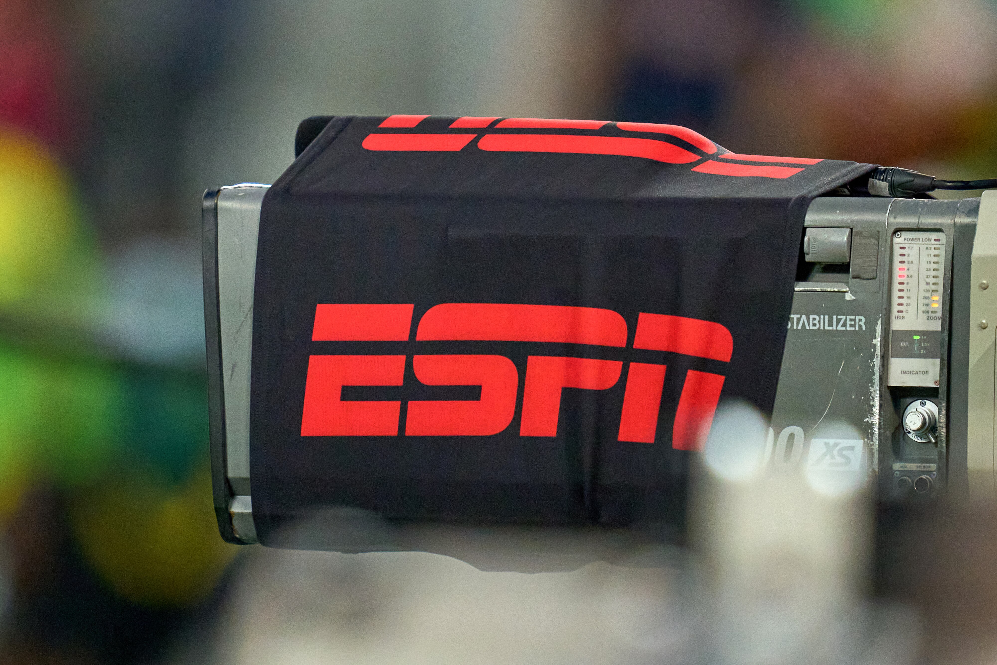 AUSTIN, TX - OCTOBER 07: A detail view of an ESPN logo is seen on a broadcast tv camera during a CONCACAF World Cup qualifying match between the United States and Jamaica on October 07, 2021 at Q2 Stadium in Austin, TX. (Photo by Robin Alam/Icon Sportswire via Getty Images)