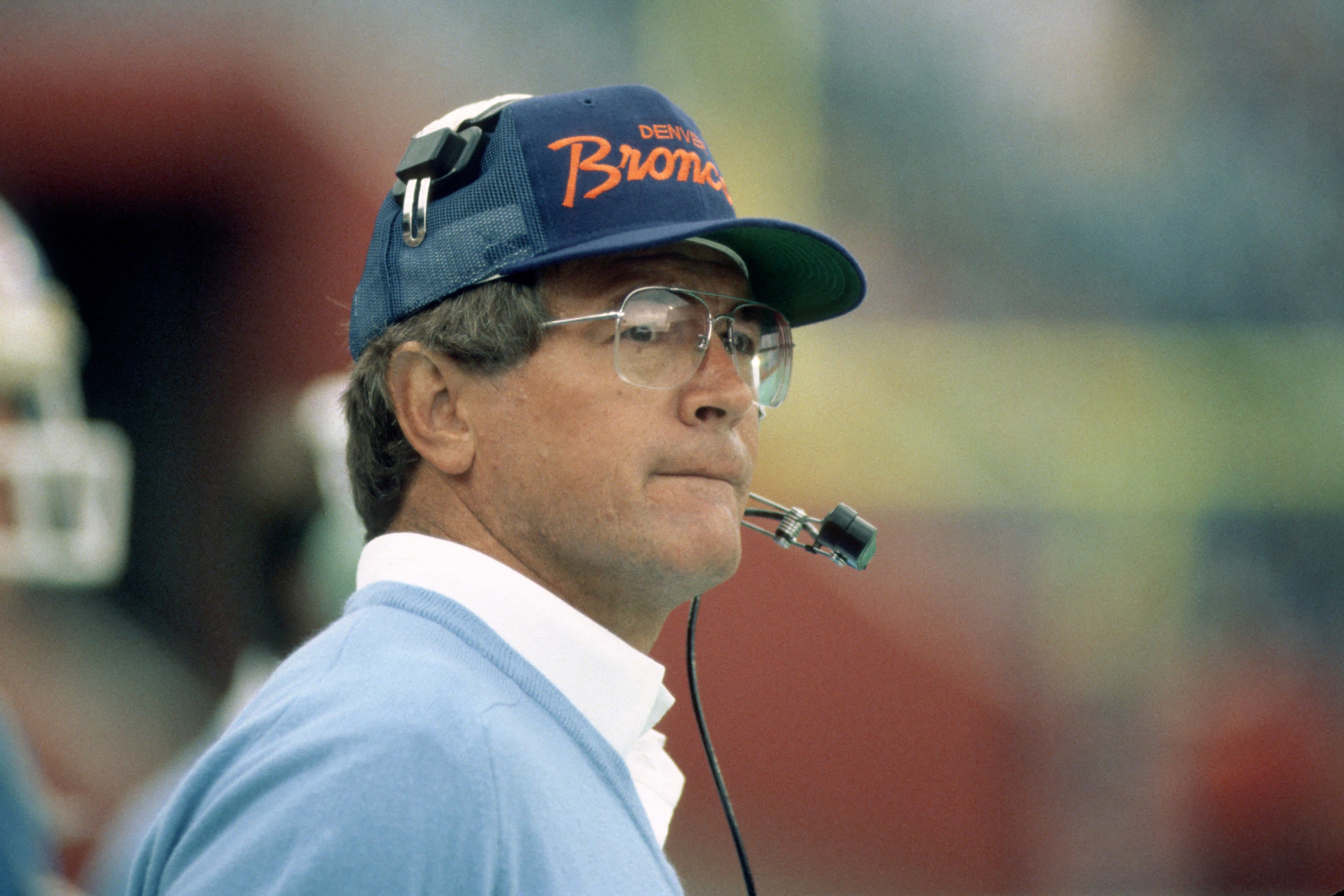 ORCHARD PARK, NY - OCTOBER 21: Head coach Dan Reeves of the Denver Broncos looks on from the sideline during a game against the Buffalo Bills at Rich Stadium on October 21, 1984 in Orchard Park, New York.  (Photo by George Gojkovich/Getty Images)