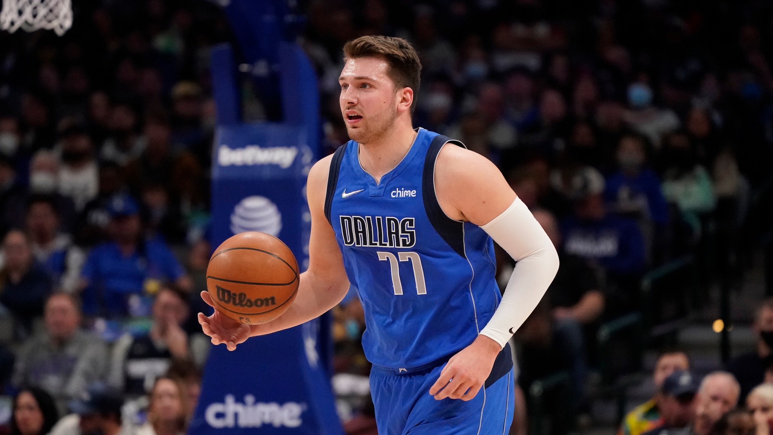 Dallas Mavericks guard Luka Doncic (77) moves with the ball during an NBA basketball game in Dallas, Monday, Jan. 3, 2022. (AP Photo/LM Otero) Dallas Mavericks guard Luka Doncic (77) moves with the ball during an NBA basketball game in Dallas, Monday, Jan. 3, 2022. (AP Photo/LM Otero)