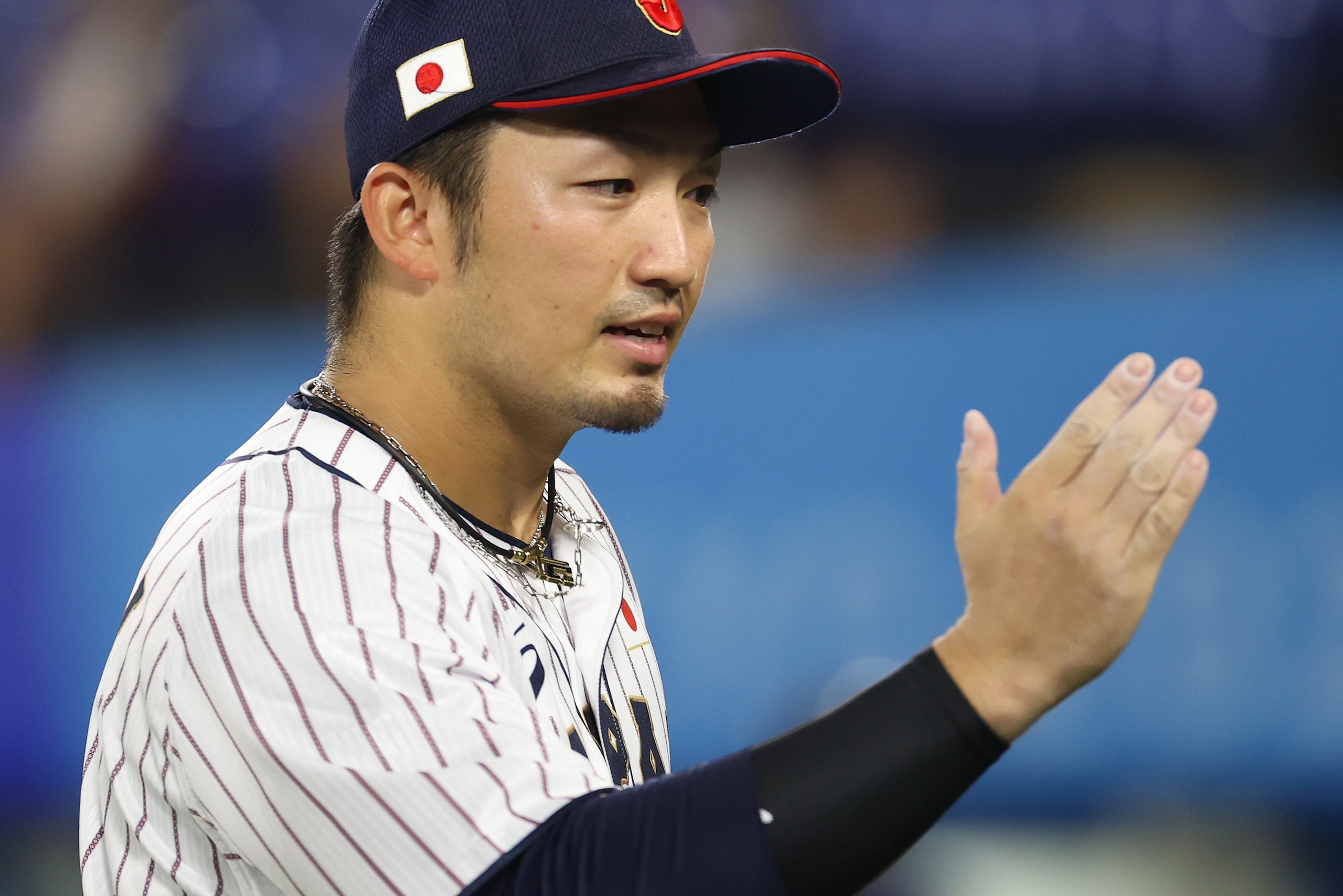 YOKOHAMA, JAPAN - AUGUST 07: Outfielder Seiya Suzuki #51 of Team Japan of Team Japan is seen after the fourth inning during the gold medal game between Team United States and Team Japan on day fifteen of the Tokyo 2020 Olympic Games at Yokohama Baseball Stadium on August 07, 2021 in Yokohama, Kanagawa, Japan. (Photo by Koji Watanabe/Getty Images)