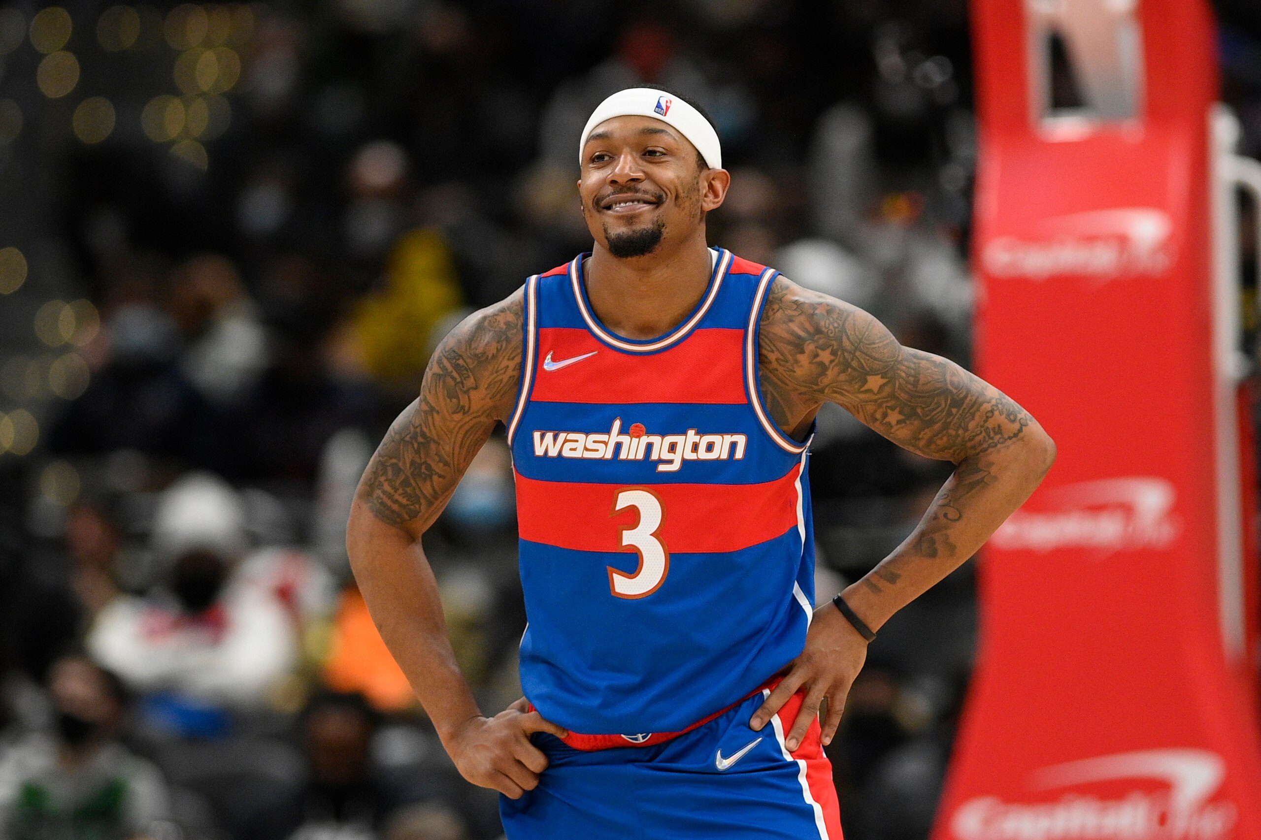 Washington Wizards guard Bradley Beal (3) looks on during the second half of an NBA basketball game against the Boston Celtics, Sunday, Jan. 23, 2022, in Washington. The Celtics won 116-87. (AP Photo/Nick Wass) Washington Wizards guard Bradley Beal (3) looks on during the second half of an NBA basketball game against the Boston Celtics, Sunday, Jan. 23, 2022, in Washington. The Celtics won 116-87. (AP Photo/Nick Wass)