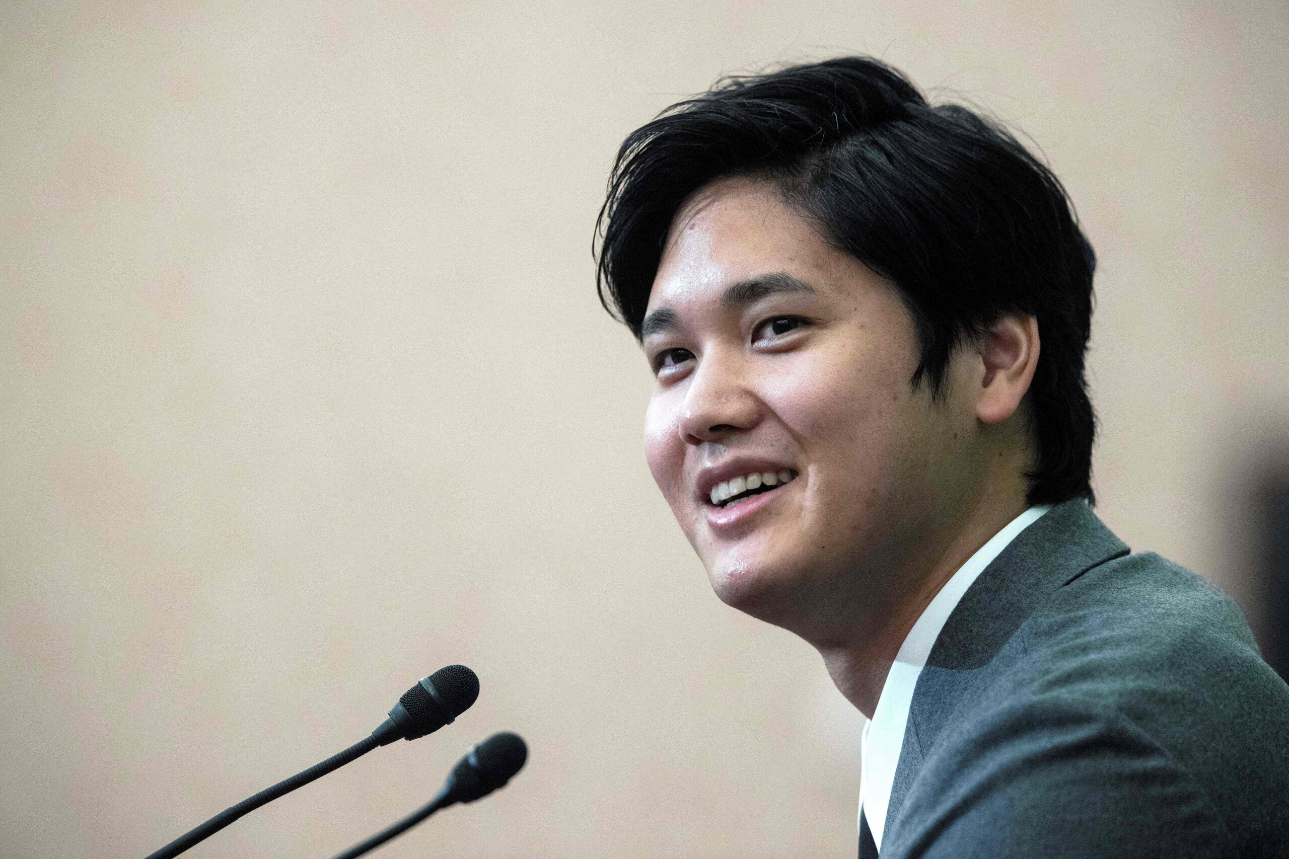 Major League Baseball (MLB) All-Star player Shohei Ohtani of Japan, who plays for the Los Angeles Angels, attends a press conference in Tokyo on November 15, 2021. (Photo by Behrouz MEHRI / AFP) (Photo by BEHROUZ MEHRI/AFP via Getty Images) Major League Baseball (MLB) All-Star player Shohei Ohtani of Japan, who plays for the Los Angeles Angels, attends a press conference in Tokyo on November 15, 2021. (Photo by Behrouz MEHRI / AFP) (Photo by BEHROUZ MEHRI/AFP via Getty Images)