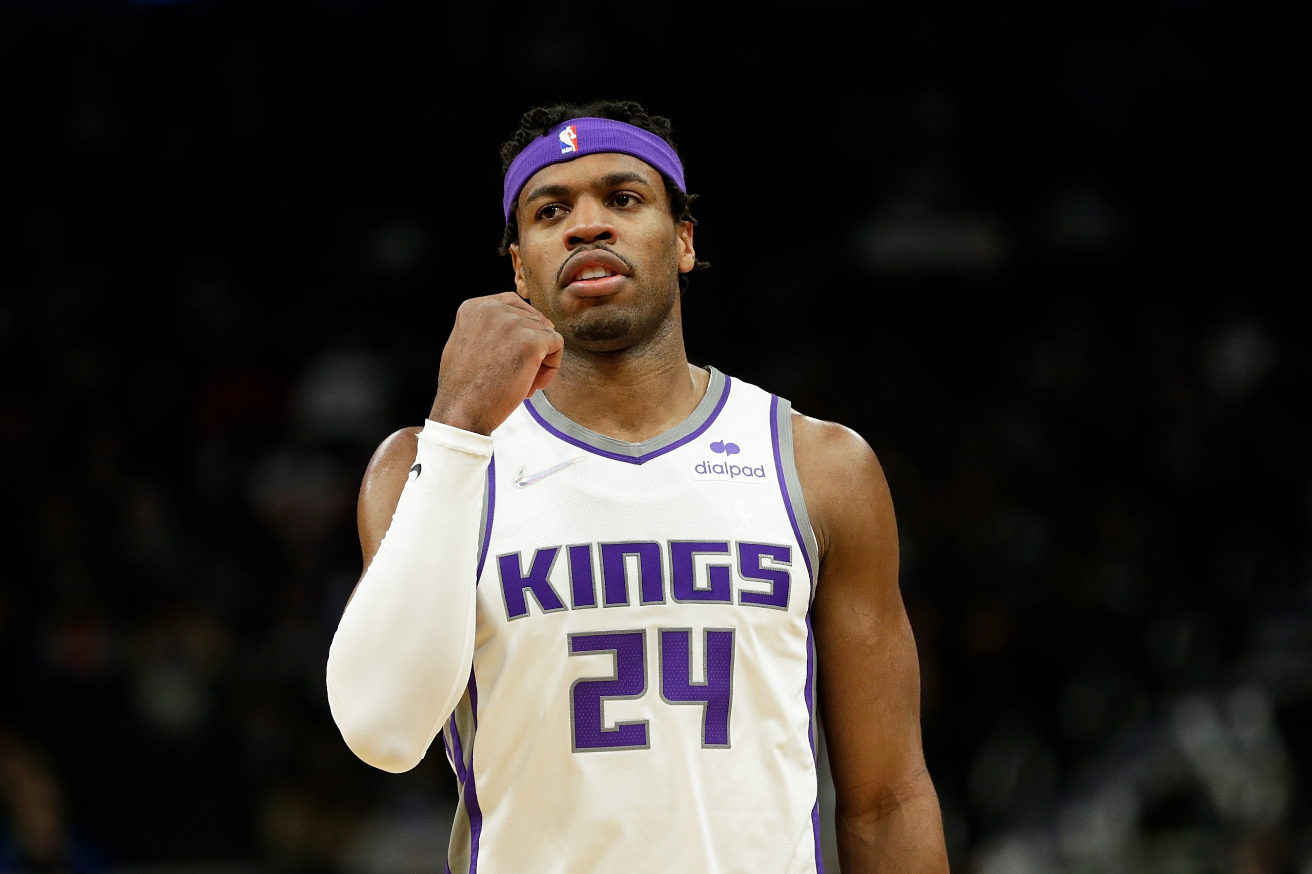MILWAUKEE, WISCONSIN - JANUARY 22: Buddy Hield #24 of the Sacramento Kings walks down court during the first half of the game against the Milwaukee Bucks at Fiserv Forum on January 22, 2022 in Milwaukee, Wisconsin. Bucks defeated the Kings 133-127. NOTE TO USER: User expressly acknowledges and agrees that, by downloading and or using this photograph, User is consenting to the terms and conditions of the Getty Images License Agreement. (Photo by John Fisher/Getty Images) MILWAUKEE, WISCONSIN - JANUARY 22: Buddy Hield #24 of the Sacramento Kings walks down court during the first half of the game against the Milwaukee Bucks at Fiserv Forum on January 22, 2022 in Milwaukee, Wisconsin. Bucks defeated the Kings 133-127. NOTE TO USER: User expressly acknowledges and agrees that, by downloading and or using this photograph, User is consenting to the terms and conditions of the Getty Images License Agreement. (Photo by John Fisher/Getty Images)