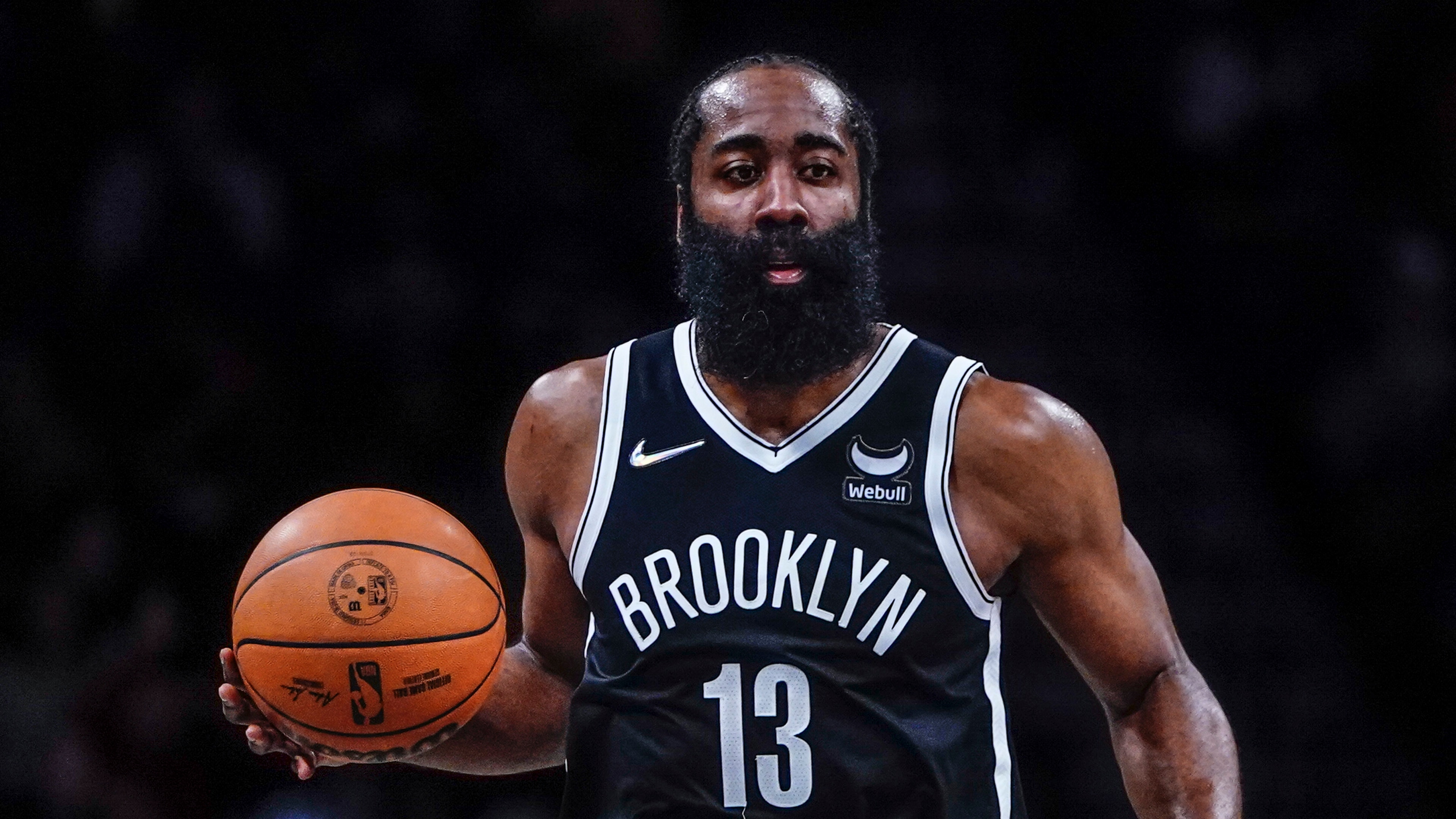 Brooklyn Nets guard James Harden (13) during NBA action Los Angeles Lakers Tuesday Jan. 25, 2022, in New York. (AP Photo/Frank Franklin II)