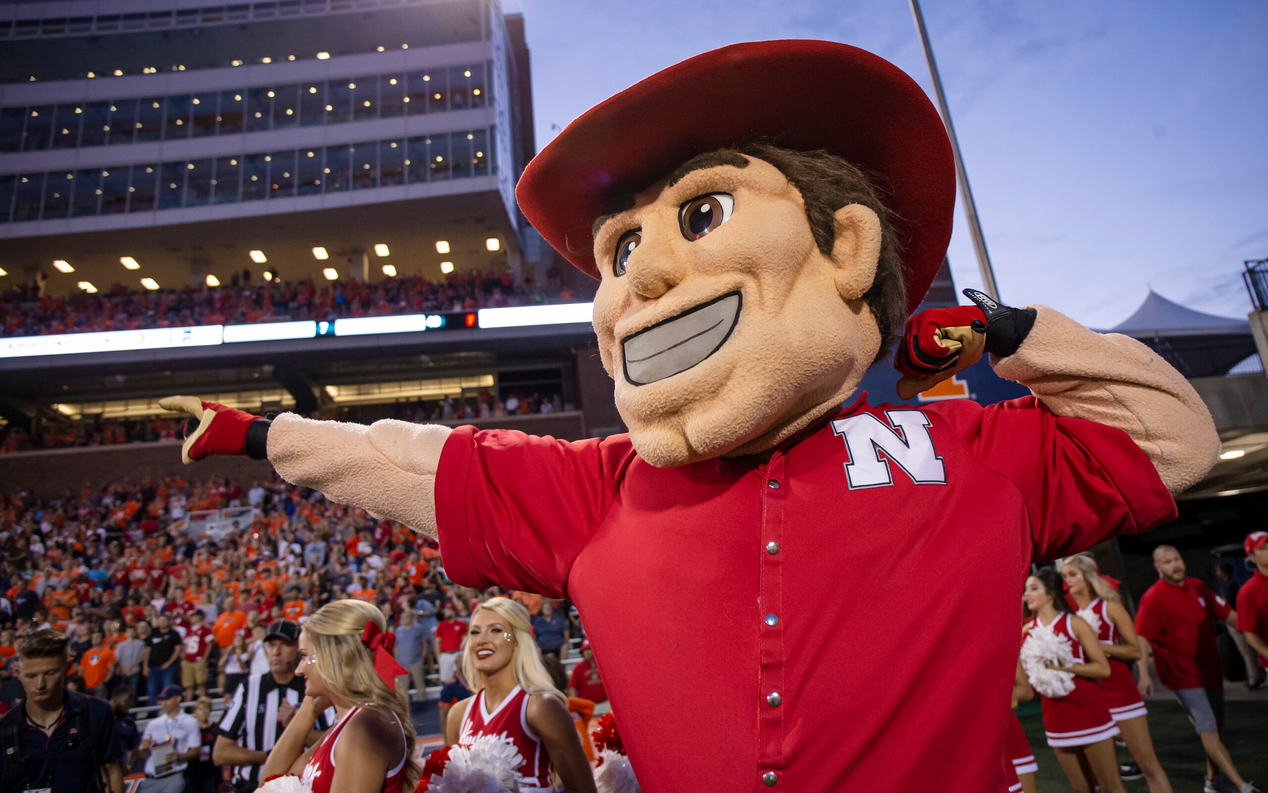 CHAMPAIGN, IL - SEPTEMBER 21: The Nebraska Cornhuskers mascot is seen before the game against the Illinois Fighting Illini at Memorial Stadium on September 21, 2019 in Champaign, Illinois. (Photo by Michael Hickey/Getty Images)