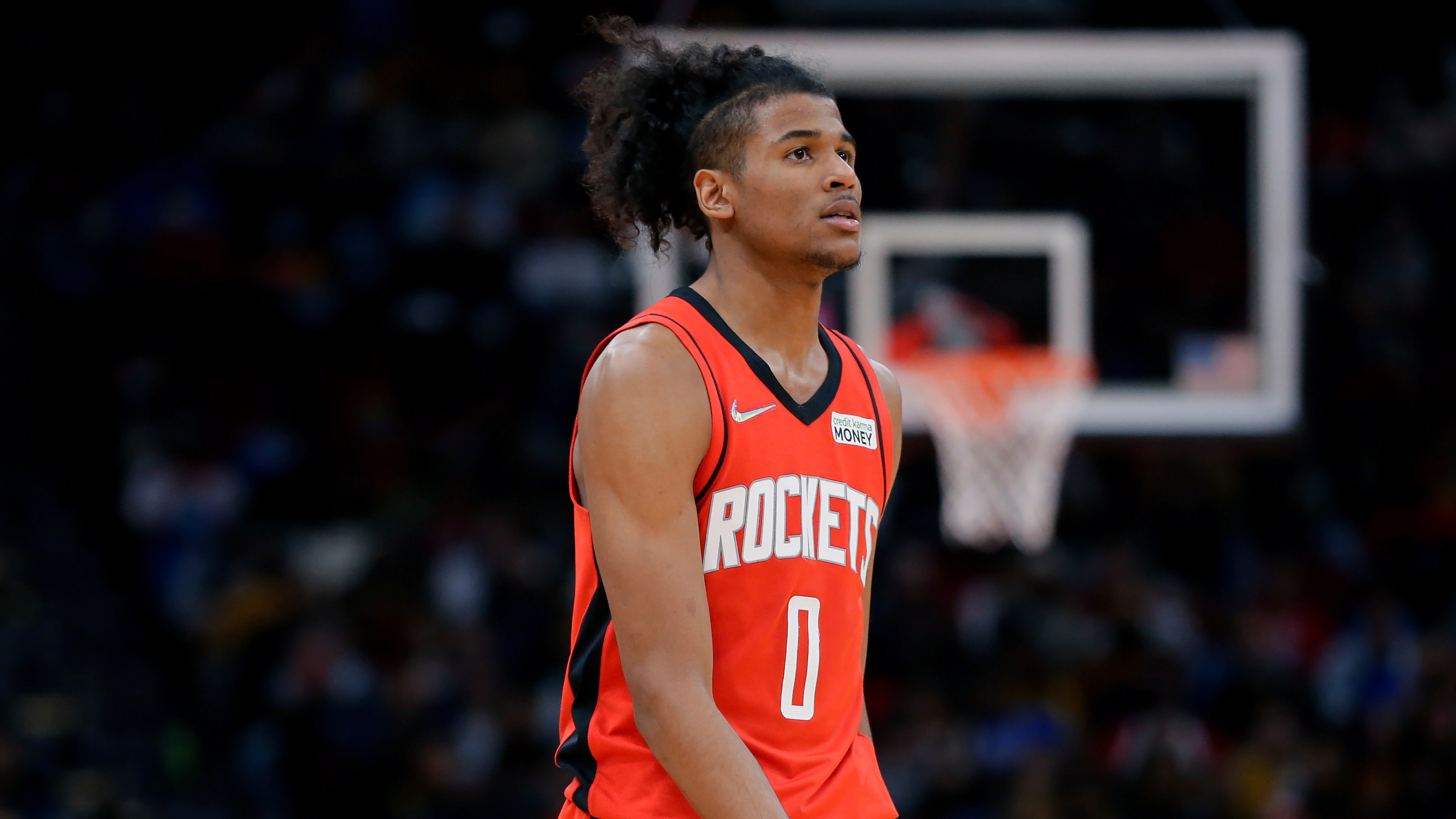 Houston Rockets guard Jalen Green (0) during the second half of an NBA basketball game against the Golden State Warriors Monday, Jan. 31, 2022, in Houston. (AP Photo/Michael Wyke)