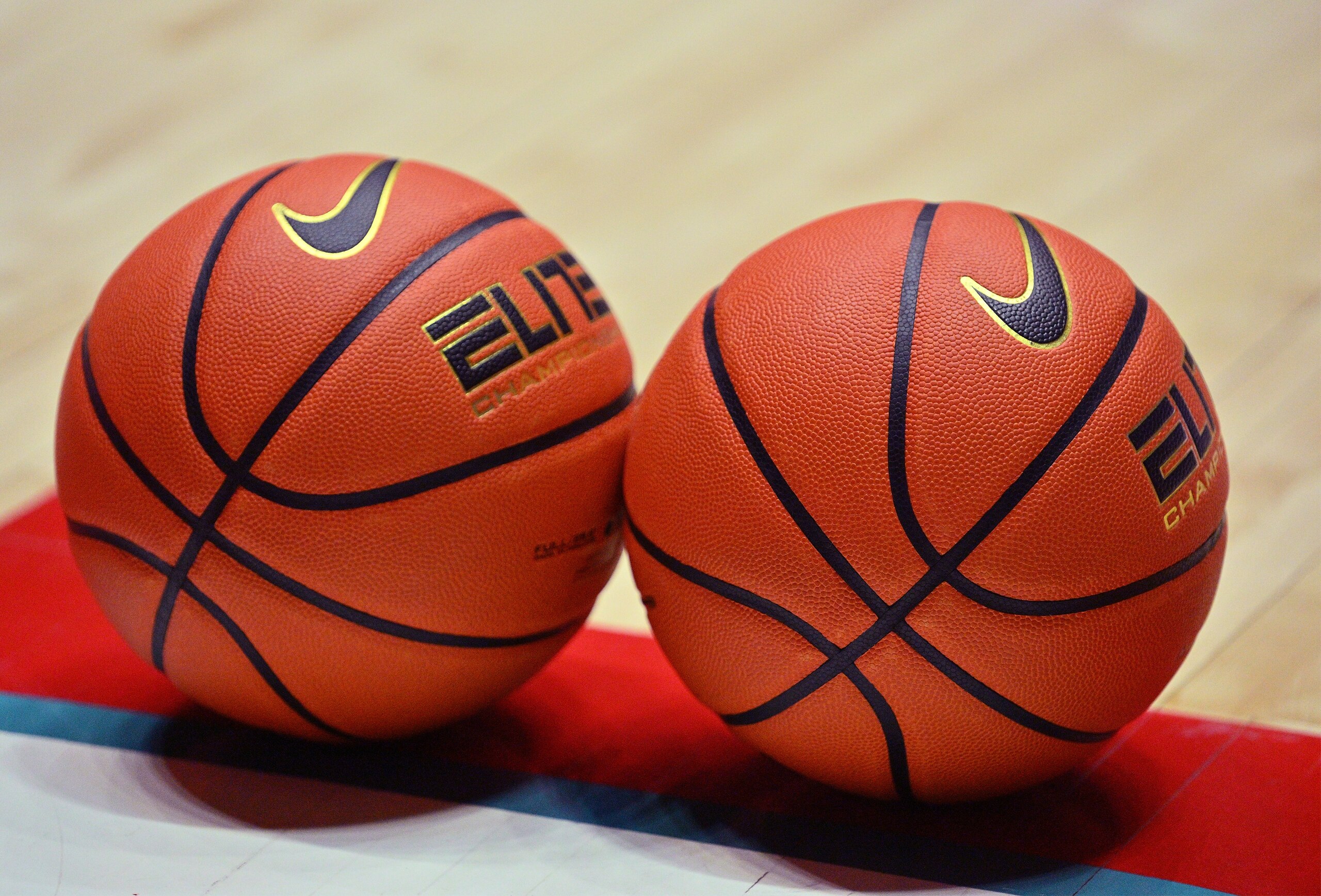 ALBUQUERQUE, NEW MEXICO - JANUARY 08:  Nike basketballs are shown on the court before a game between the Utah State Aggies and the New Mexico Lobos at The Pit on January 08, 2022 in Albuquerque, New Mexico.  (Photo by Sam Wasson/Getty Images)