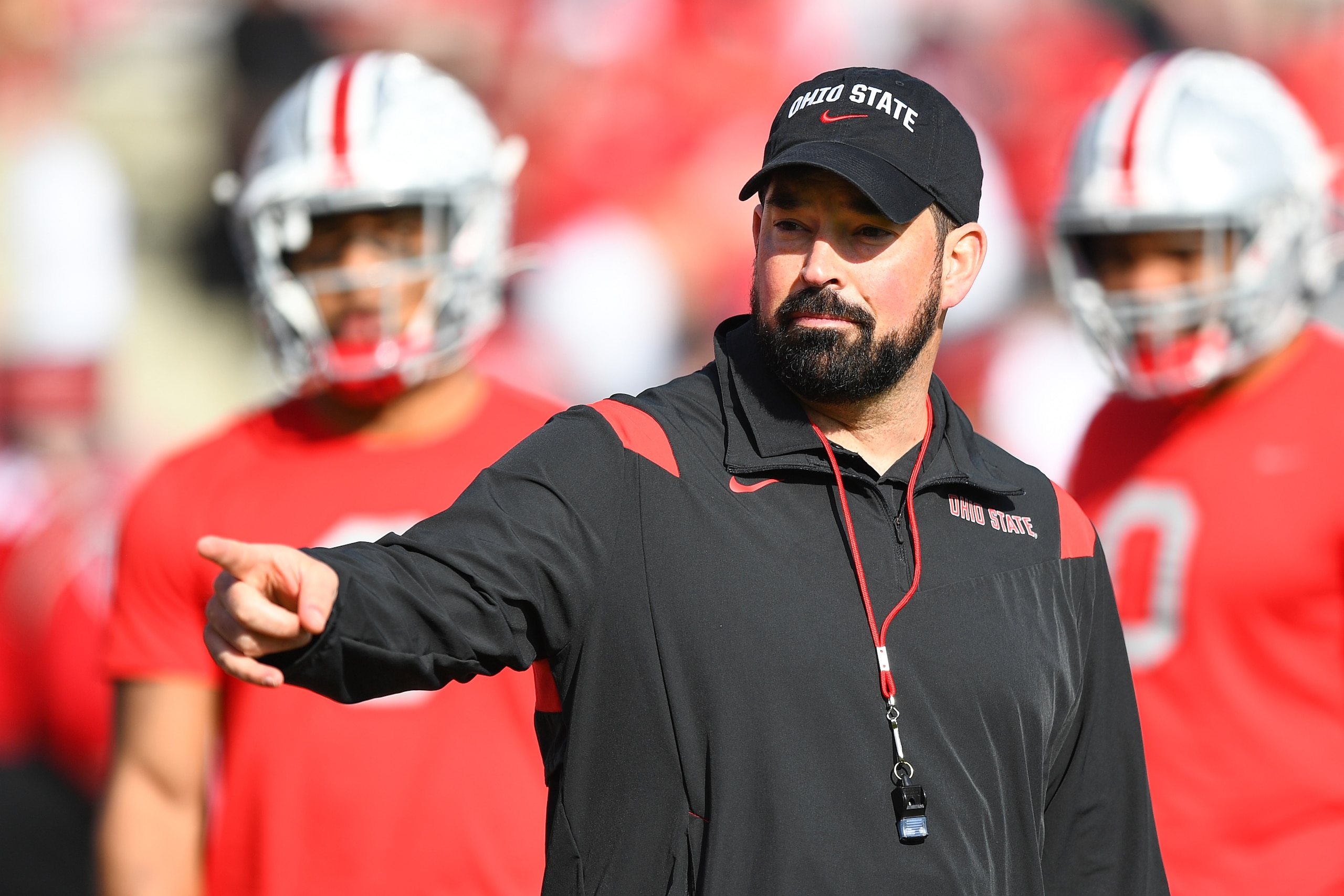 PASADENA, CA - JANUARY 01: Ohio State Buckeyes head coach Ryan Day looks on before the Rose Bowl game between the Ohio State Buckeyes and the Utah Utes on January 1, 2022 at the Rose Bowl in Pasadena, CA. (Photo by Brian Rothmuller/Icon Sportswire via Getty Images)