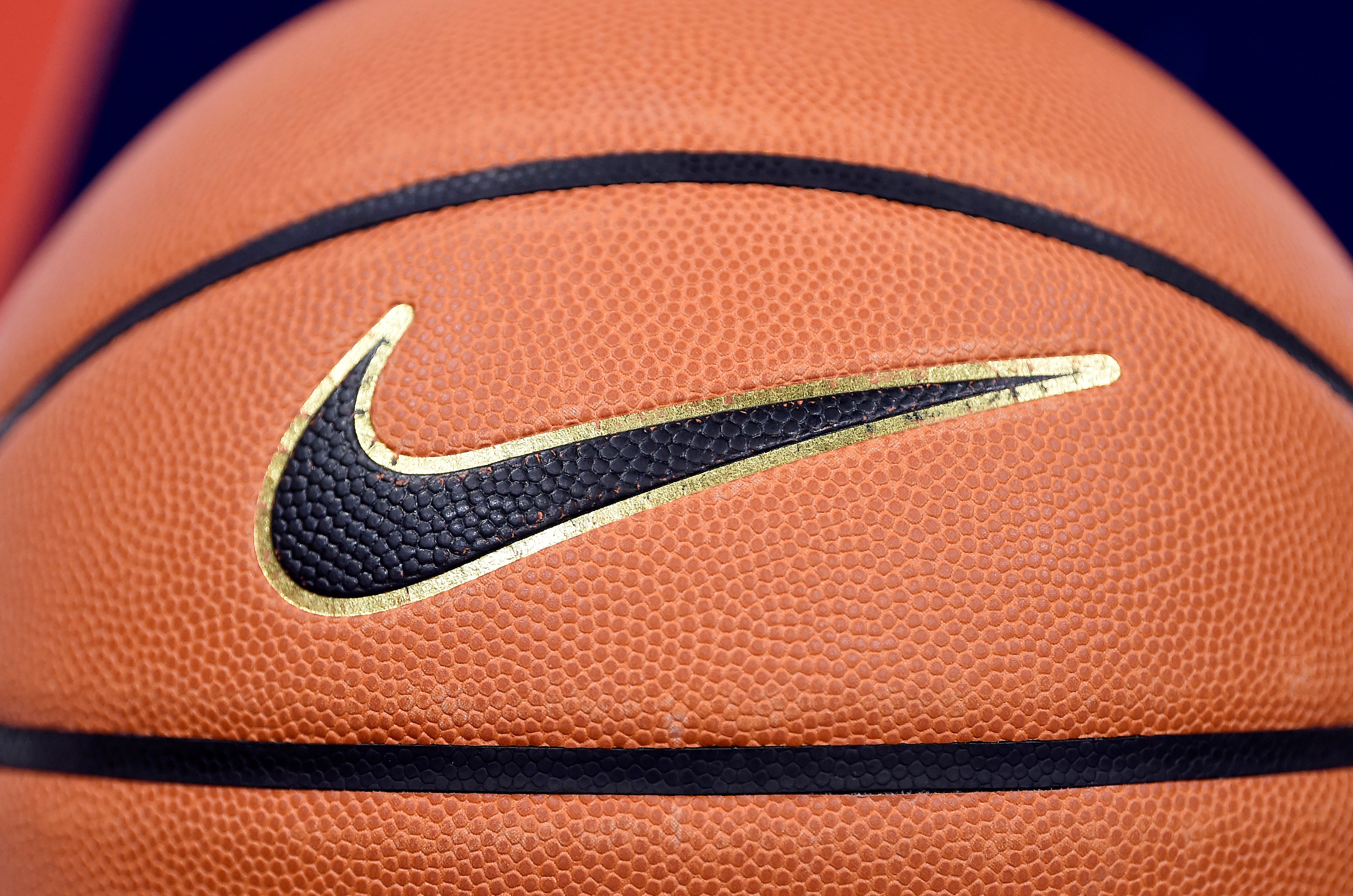 WASHINGTON, DC - NOVEMBER 13: The Nike logo on a basketball before the game between the Michigan Wolverines and the Prairie View A&M Panthers at Entertainment & Sports Arena on November 13, 2021 in Washington, DC. (Photo by G Fiume/Getty Images)