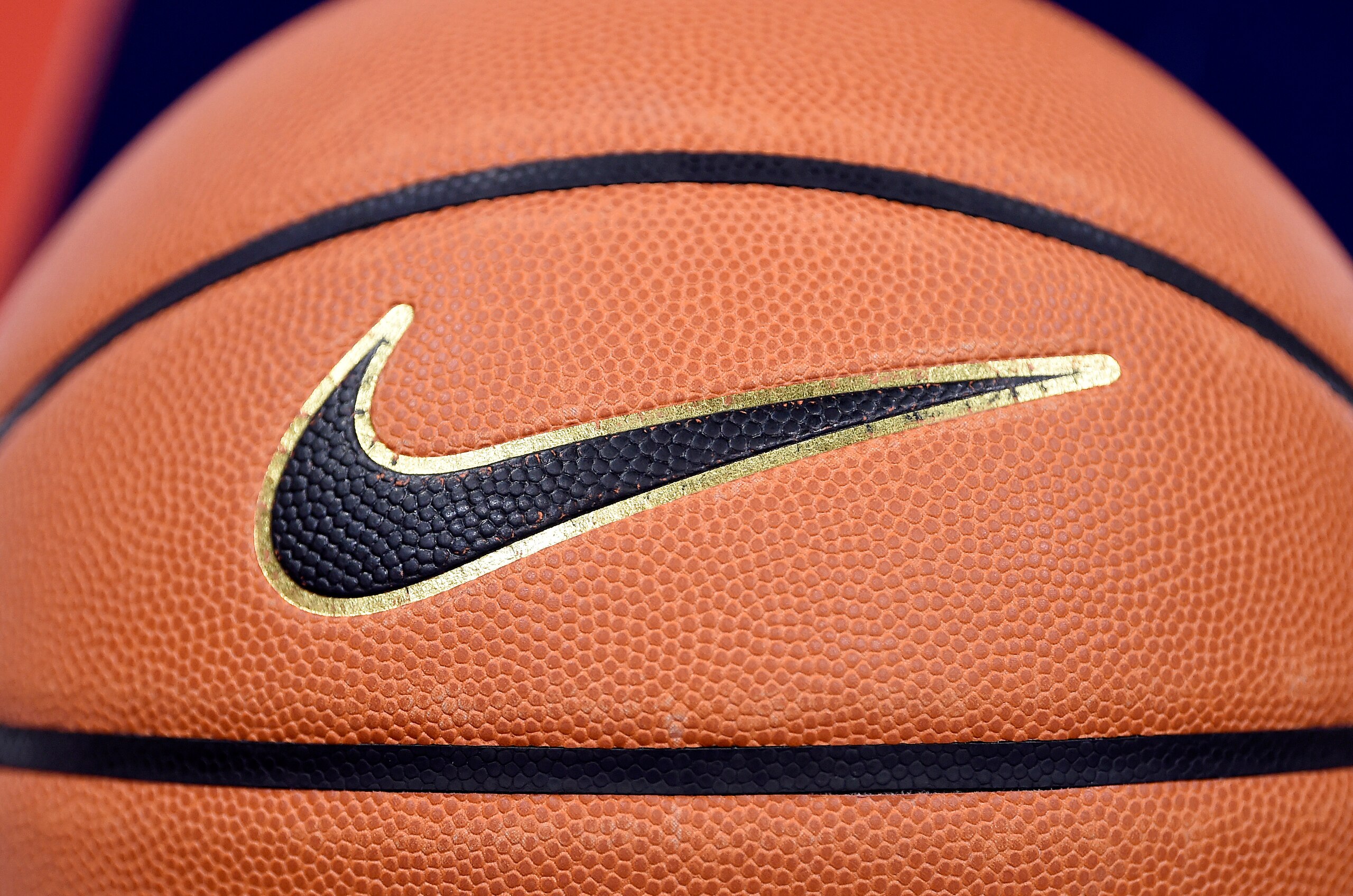 WASHINGTON, DC - NOVEMBER 13: The Nike logo on a basketball before the game between the Michigan Wolverines and the Prairie View A&M Panthers at Entertainment & Sports Arena on November 13, 2021 in Washington, DC. (Photo by G Fiume/Getty Images)