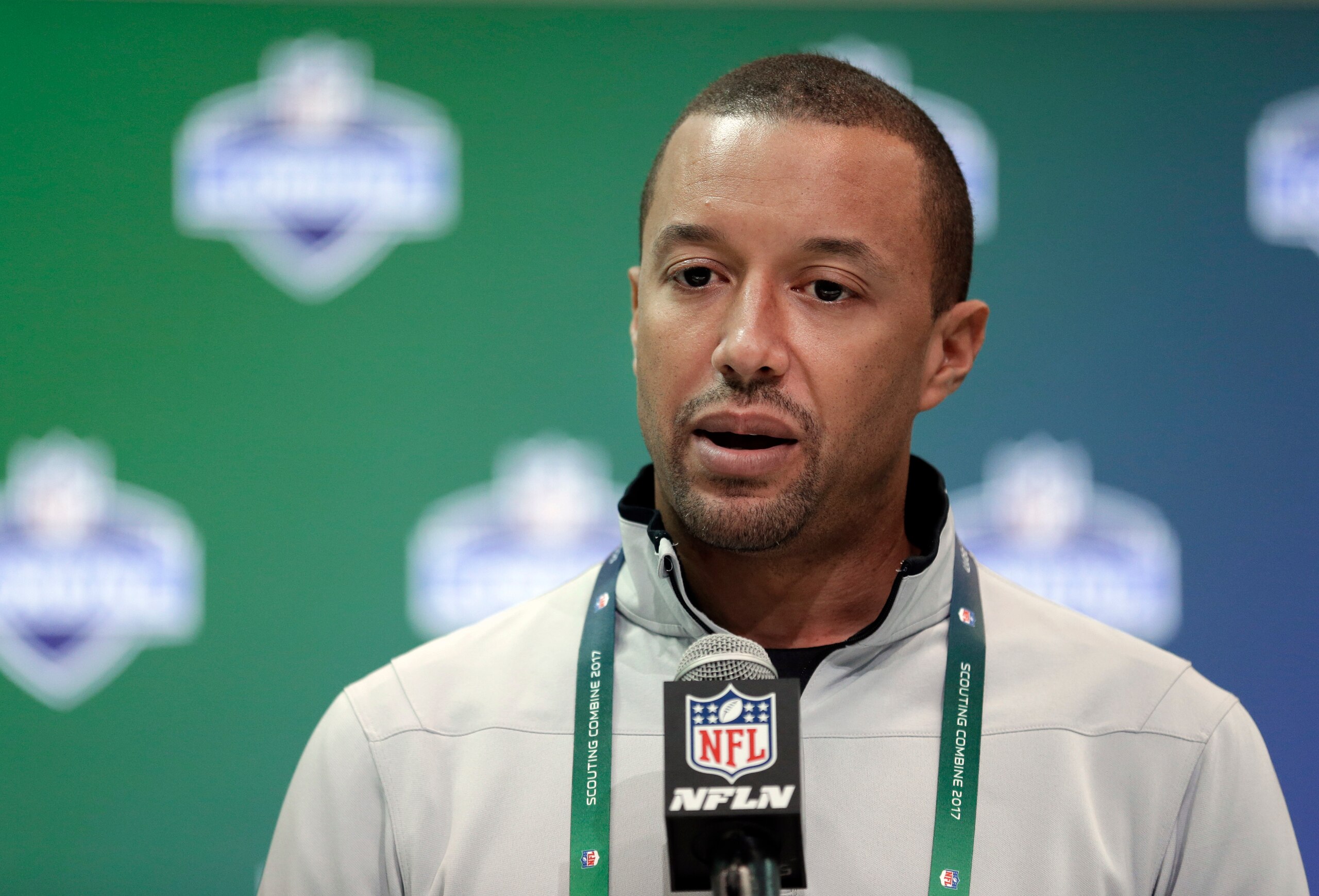 FILE- in this March 1, 2017, file photo, Cleveland Browns general manager Sashi Brown speaks during a press conference at the NFL Combine in Indianapolis. For the second straight year they’ve reached the midway point of the season at 0-8. They’re now 1-23 under coach Hue Jackson and an analytics-reliant front office, whose decision to tear a roster down to its foundation has proven not only to be a failure but foolish. (AP Photo/Michael Conroy, File)