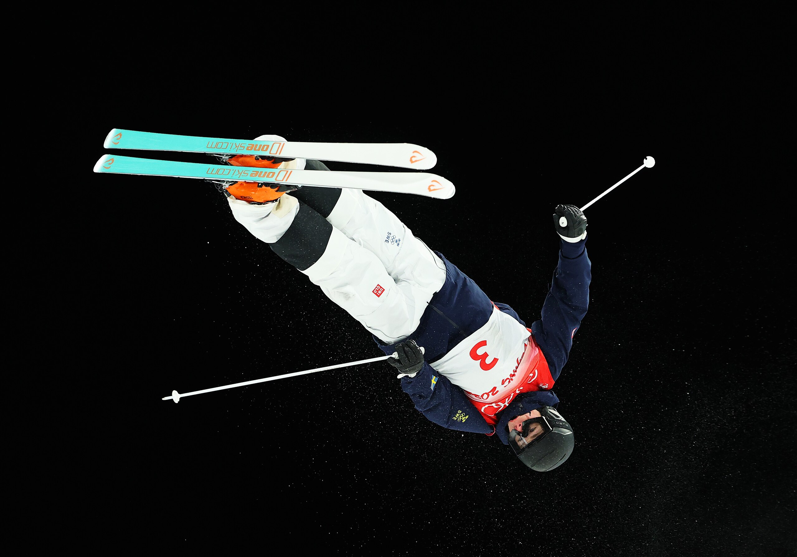 ZHANGJIAKOU, CHINA - FEBRUARY 05: Walter Wallberg of Team Sweden performs a trick during the Men's Freestyle Skiing Moguls Final on Day 1 of the Beijing 2022 Winter Olympic Games at Genting Snow Park on February 05, 2022 in Zhangjiakou, China. (Photo by Cameron Spencer/Getty Images)