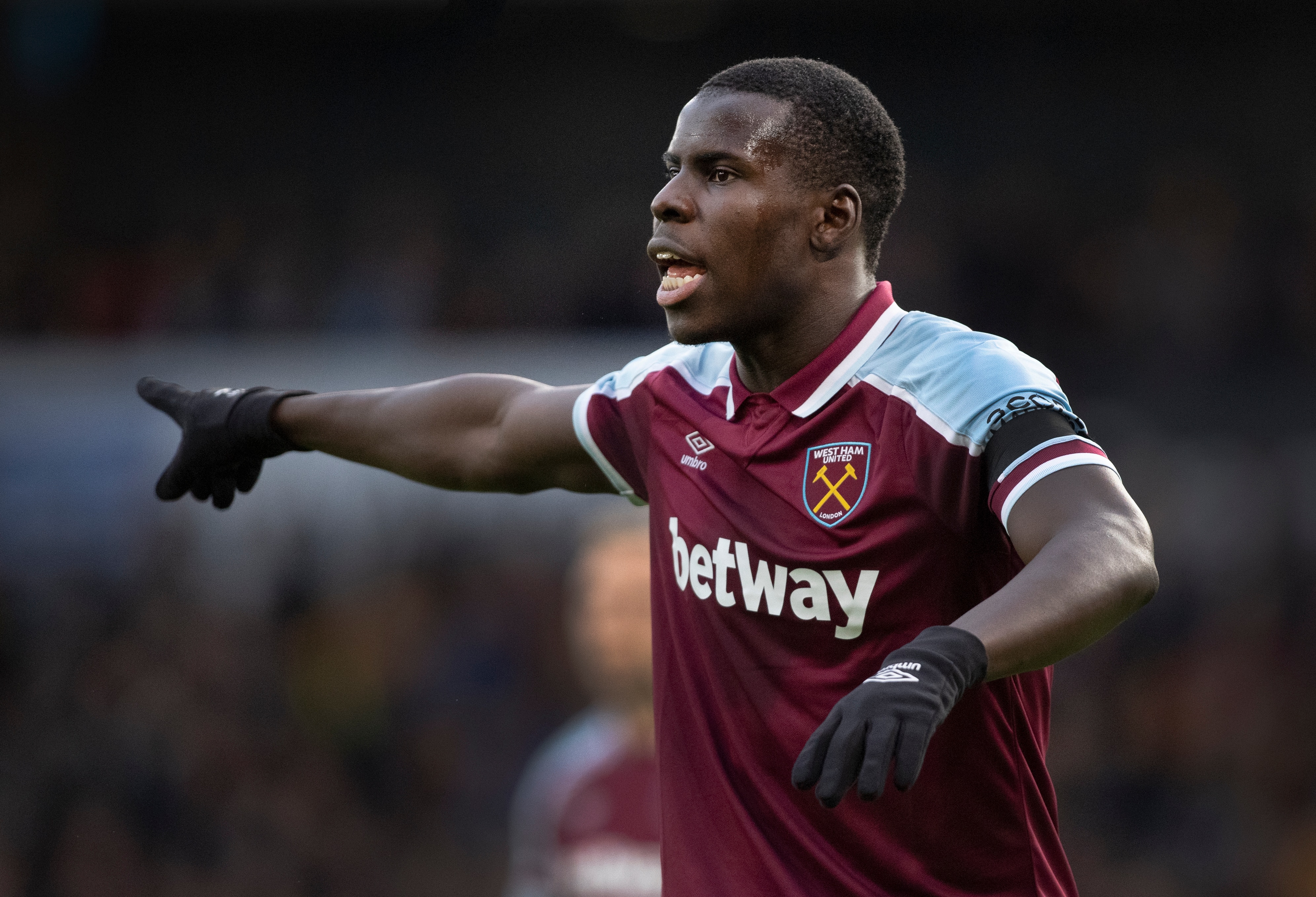 WOLVERHAMPTON, ENGLAND - NOVEMBER 20: Kurt Zouma of West Ham United during the Premier League match between Wolverhampton Wanderers and West Ham United at Molineux on November 20, 2021 in Wolverhampton, England. (Photo by Visionhaus/Getty Images)