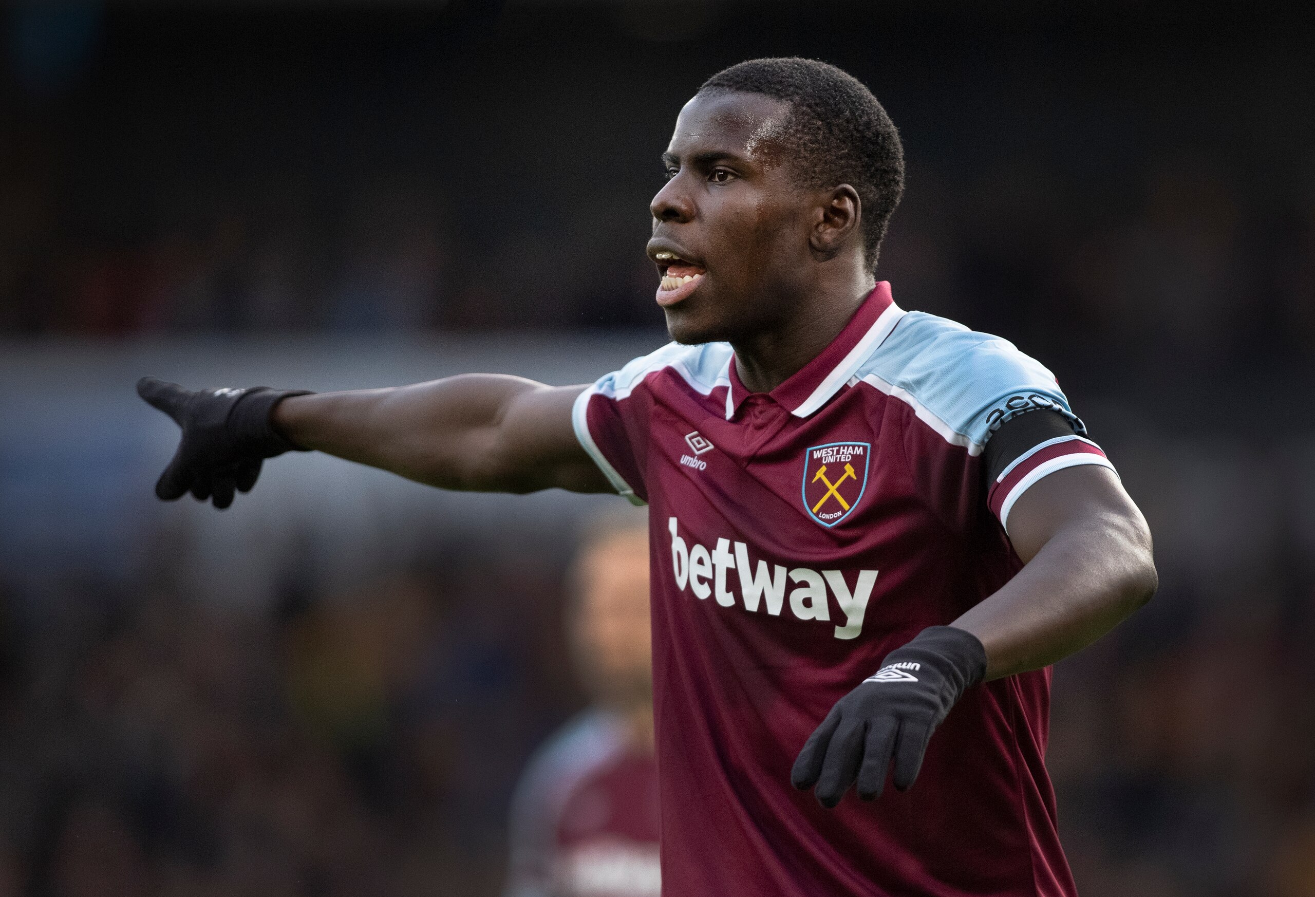 WOLVERHAMPTON, ENGLAND - NOVEMBER 20: Kurt Zouma of West Ham United during the Premier League match between Wolverhampton Wanderers and West Ham United at Molineux on November 20, 2021 in Wolverhampton, England. (Photo by Visionhaus/Getty Images)