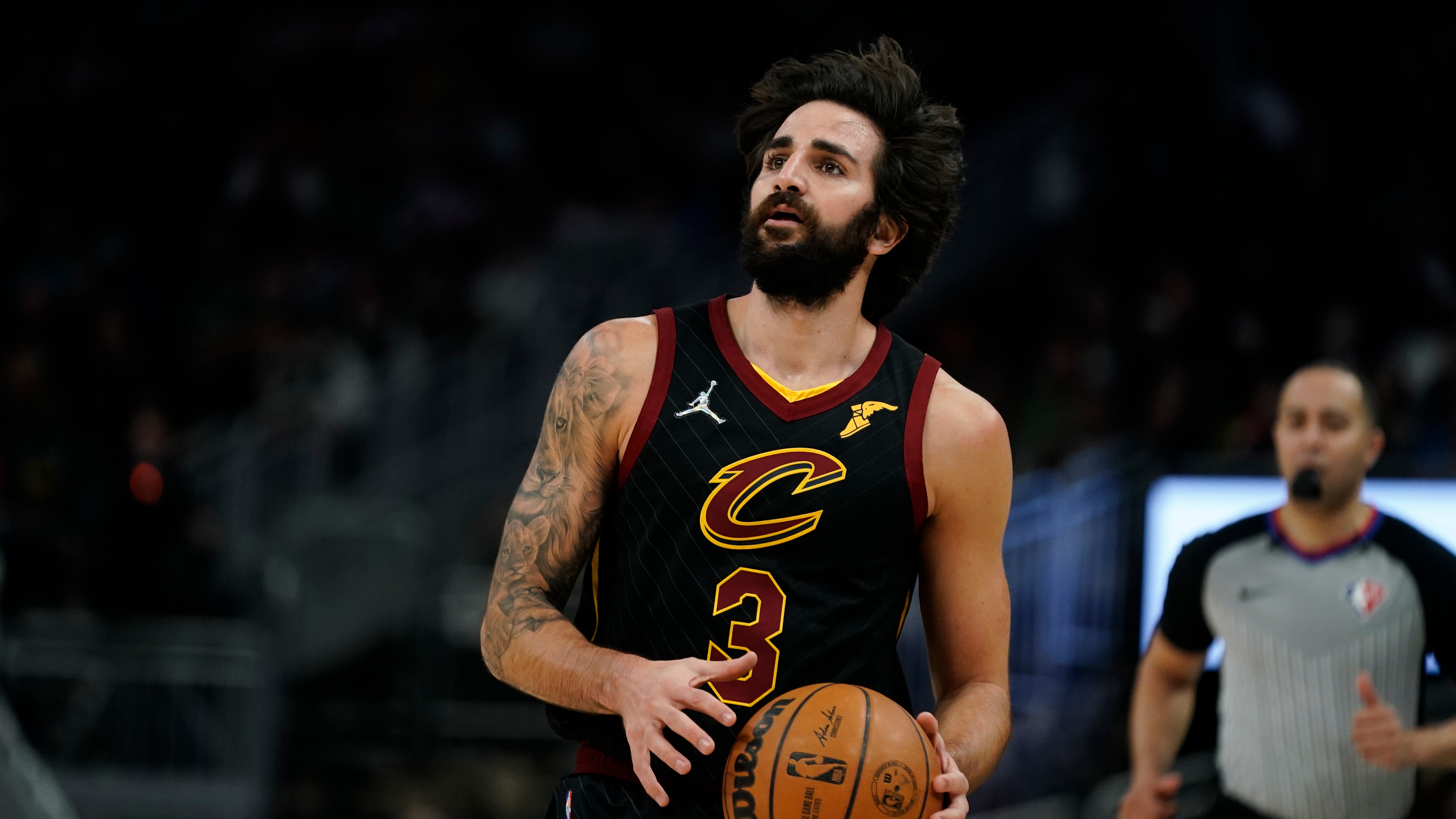 Cleveland Cavaliers' Ricky Rubio during the first half of an NBA basketball game against the Milwaukee Bucks Saturday, Dec. 18, 2021, in Milwaukee. (AP Photo/Morry Gash)
