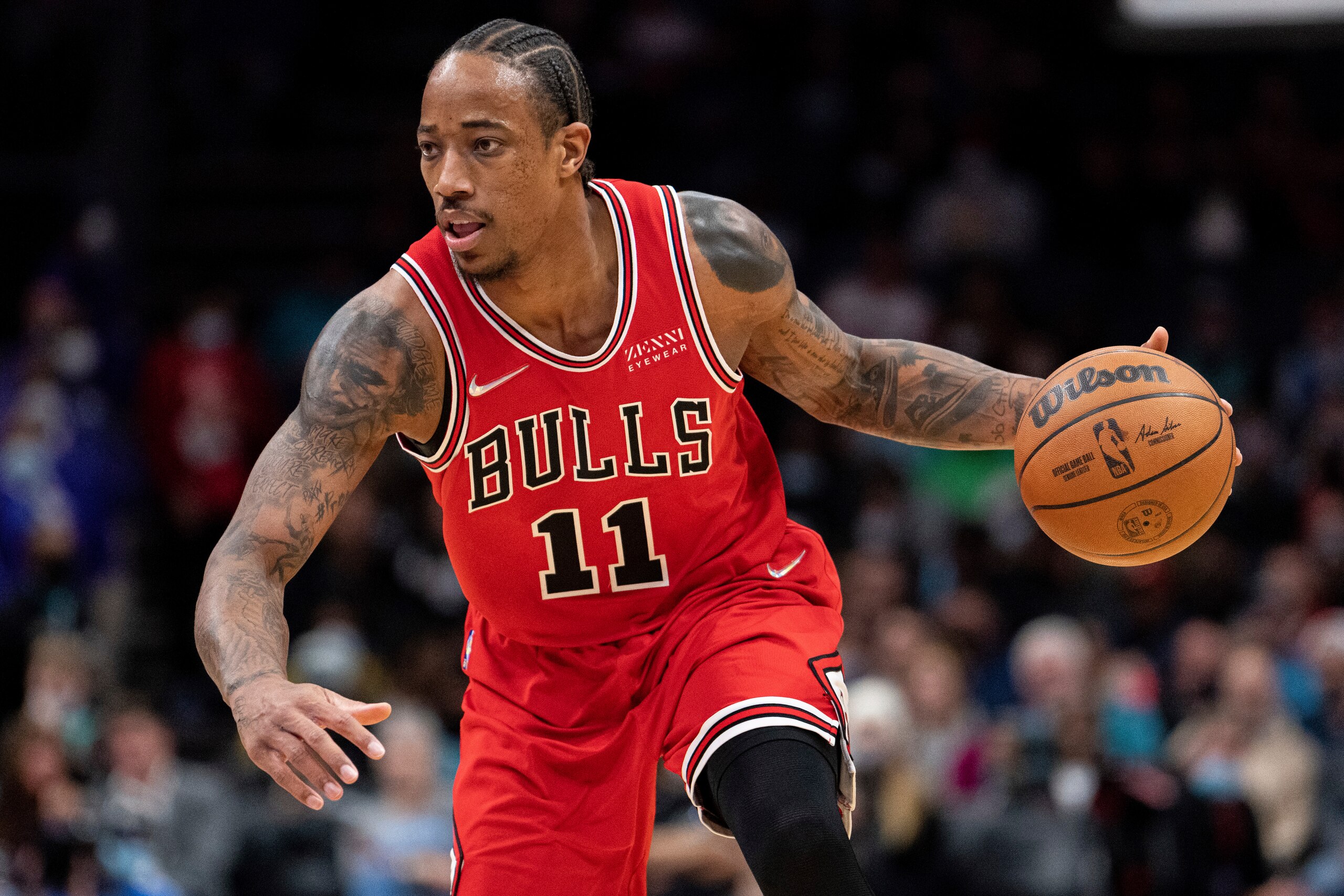 Chicago Bulls forward DeMar DeRozan drives to the basket against the Charlotte Hornets during the first half of an NBA basketball game in Charlotte, N.C., Wednesday, Feb. 9, 2022. (AP Photo/Jacob Kupferman) Chicago Bulls forward DeMar DeRozan drives to the basket against the Charlotte Hornets during the first half of an NBA basketball game in Charlotte, N.C., Wednesday, Feb. 9, 2022. (AP Photo/Jacob Kupferman)
