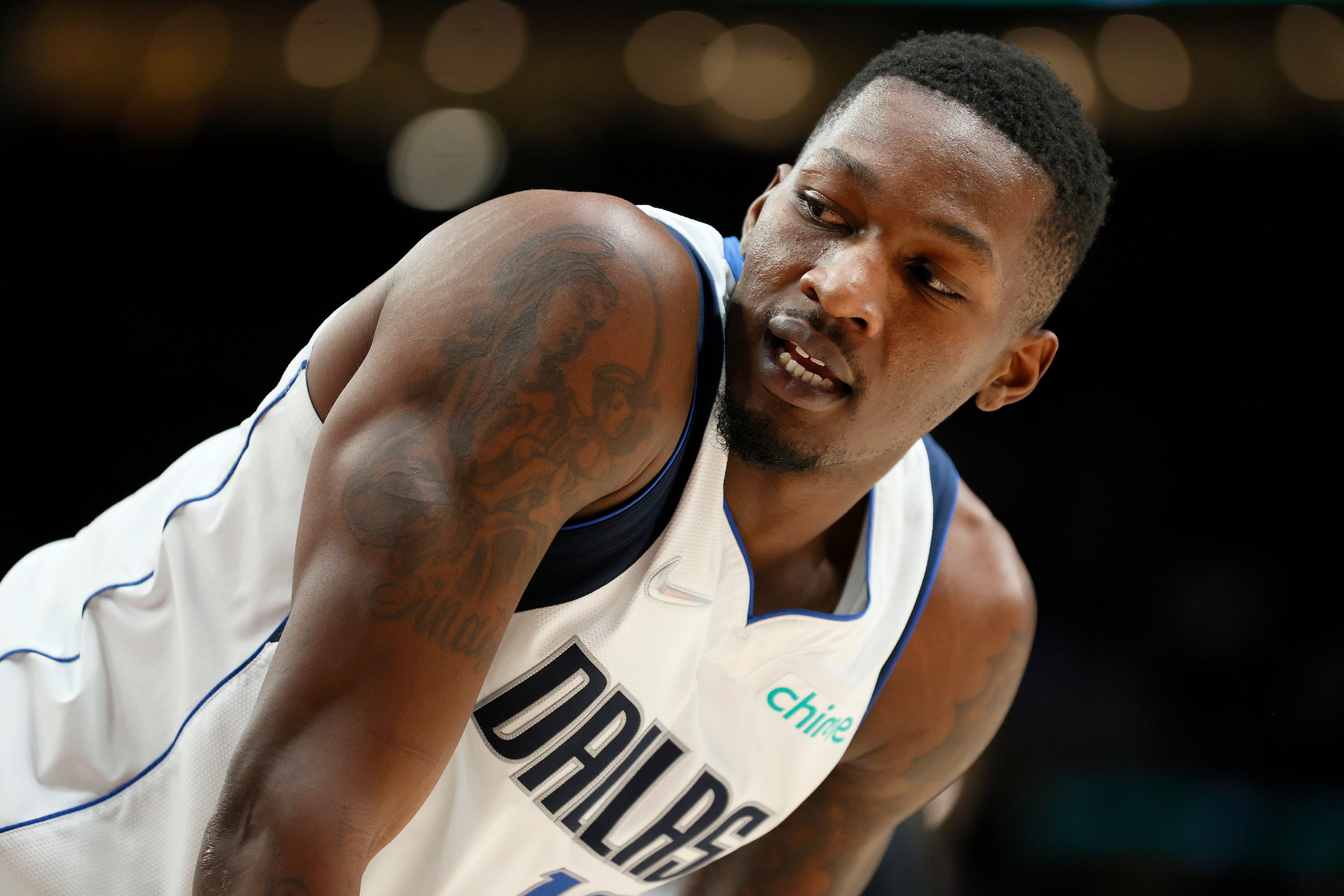 PORTLAND, OREGON - JANUARY 26: Dorian Finney-Smith #10 of the Dallas Mavericks look on against the Portland Trail Blazers during the second half at Moda Center on January 26, 2022 in Portland, Oregon. NOTE TO USER: User expressly acknowledges and agrees that, by downloading and/or using this photograph, User is consenting to the terms and conditions of the Getty Images License Agreement. (Photo by Steph Chambers/Getty Images)
