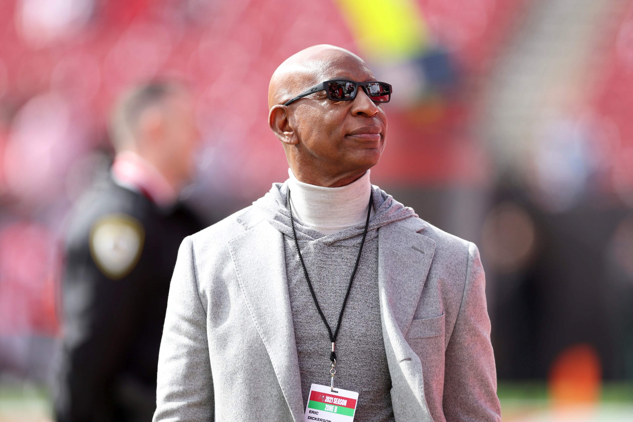 Football: NFL Playoffs: Former Los Angeles Rams player Eric Dickerson before game vs Tampa Bay Buccaneers at Raymond James Stadium. Tampa, FL 1/23/2022 CREDIT: Simon Bruty (Photo by Simon Bruty/Sports Illustrated via Getty Images) (Set Number: X163913 TK1) Football: NFL Playoffs: Former Los Angeles Rams player Eric Dickerson before game vs Tampa Bay Buccaneers at Raymond James Stadium. Tampa, FL 1/23/2022 CREDIT: Simon Bruty (Photo by Simon Bruty/Sports Illustrated via Getty Images) (Set Number: X163913 TK1)