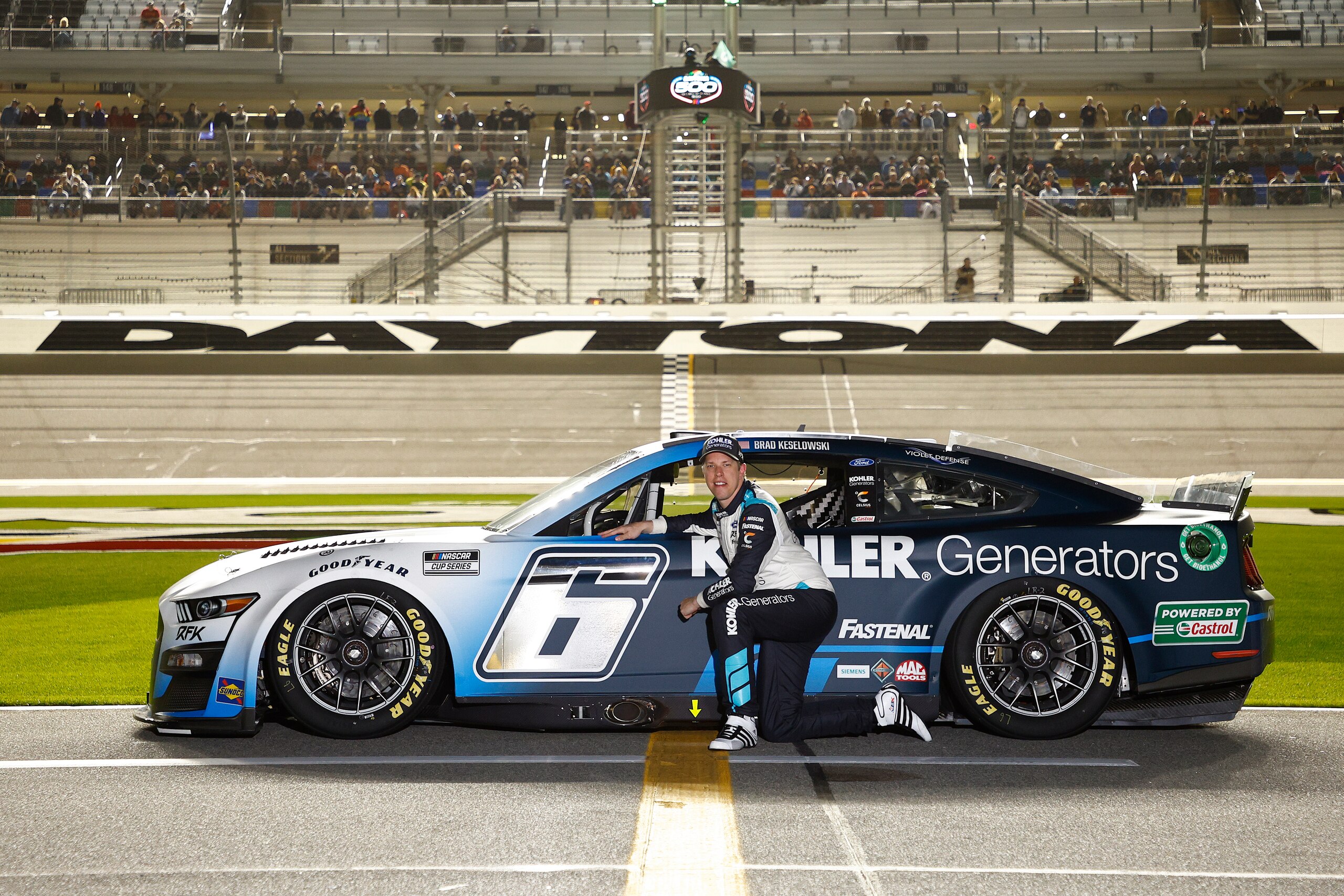 DAYTONA BEACH, FLORIDA - FEBRUARY 16: Brad Keselowski, driver of the #6 Kohler Generators Ford, poses for a photo on the grid during qualifying for the NASCAR Cup Series 64th Annual Daytona 500 at Daytona International Speedway on February 16, 2022 in Daytona Beach, Florida. (Photo by Jared C. Tilton/Getty Images)
