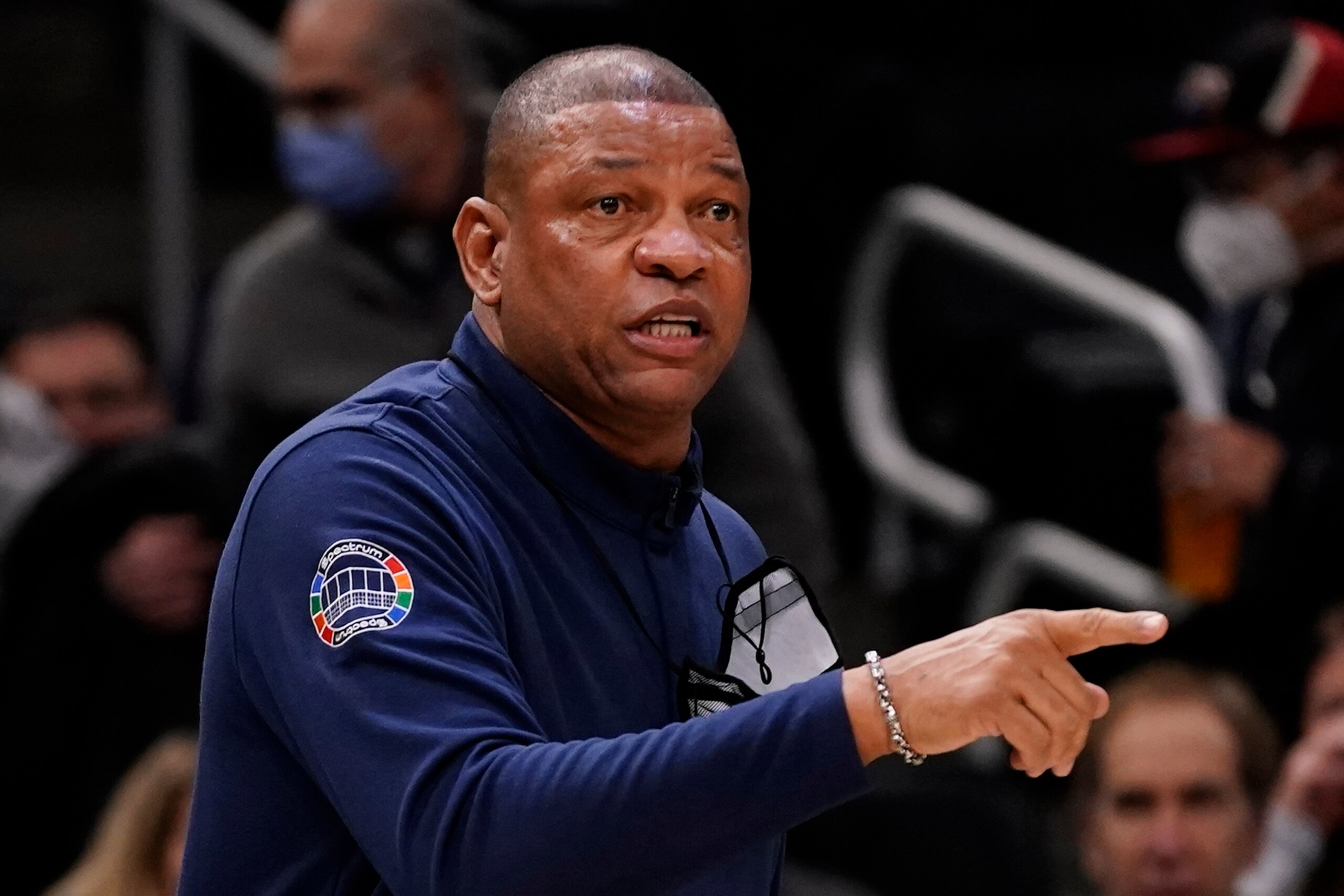 Philadelphia 76ers head coach Doc Rivers reacts during the first half of an NBA basketball game against the Milwaukee Bucks Thursday, Feb. 17, 2022, in Milwaukee. (AP Photo/Morry Gash)