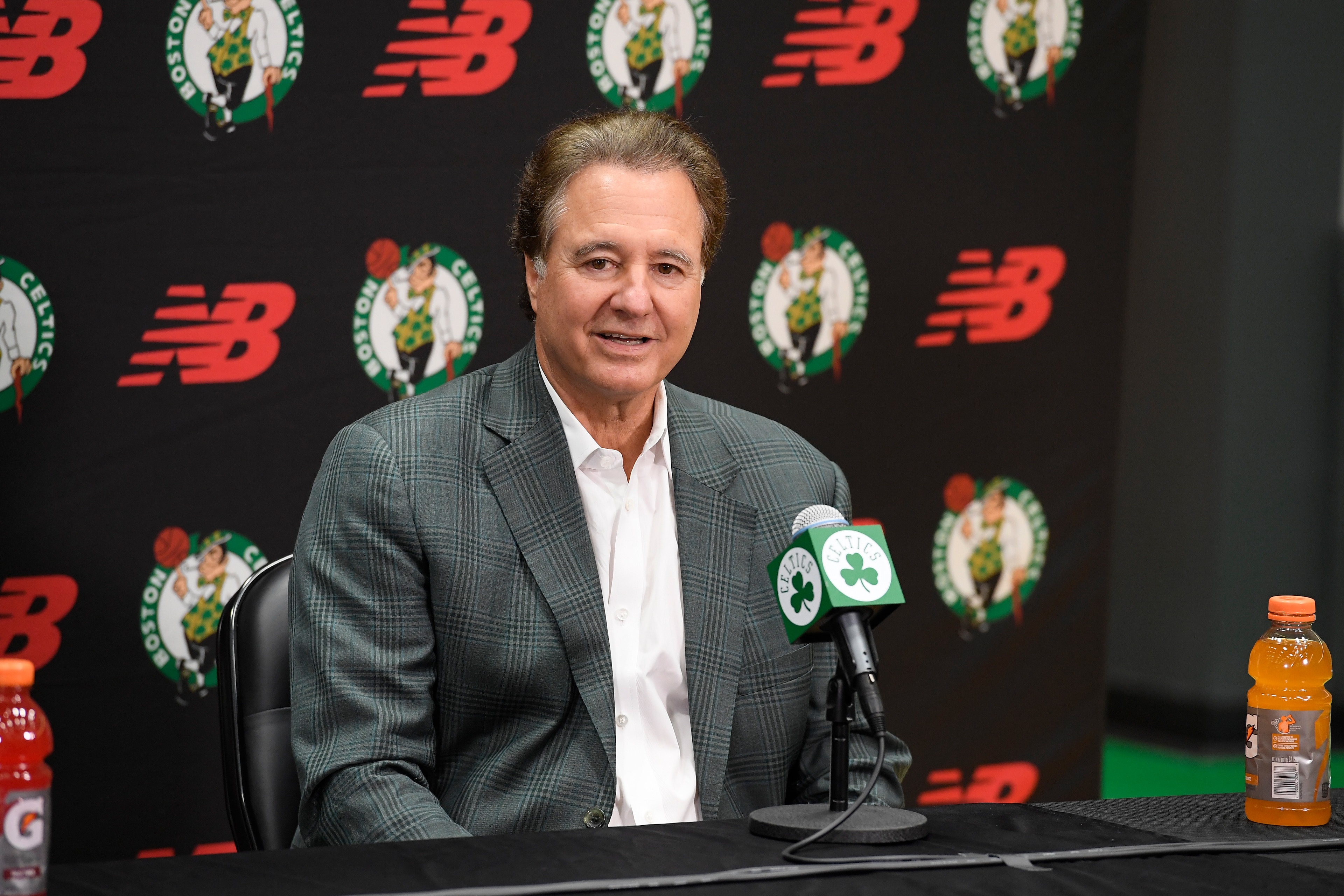 BOSTON, MA - JUNE 28: Managing Partner & Alternate Governor, Stephen Pagliuca of the Boston Celtics introduces Ime Udoka as new head coach of the Boston Celtics during a press conference on June 28, 2021 at the TD Garden in Boston, Massachusetts. NOTE TO USER: User expressly acknowledges and agrees that, by downloading and or using this photograph, User is consenting to the terms and conditions of the Getty Images License Agreement. Mandatory Copyright Notice: Copyright 2021 NBAE (Photo by Brian Babineau/NBAE via Getty Images) BOSTON, MA - JUNE 28: Managing Partner & Alternate Governor, Stephen Pagliuca of the Boston Celtics introduces Ime Udoka as new head coach of the Boston Celtics during a press conference on June 28, 2021 at the TD Garden in Boston, Massachusetts. NOTE TO USER: User expressly acknowledges and agrees that, by downloading and or using this photograph, User is consenting to the terms and conditions of the Getty Images License Agreement. Mandatory Copyright Notice: Copyright 2021 NBAE (Photo by Brian Babineau/NBAE via Getty Images)