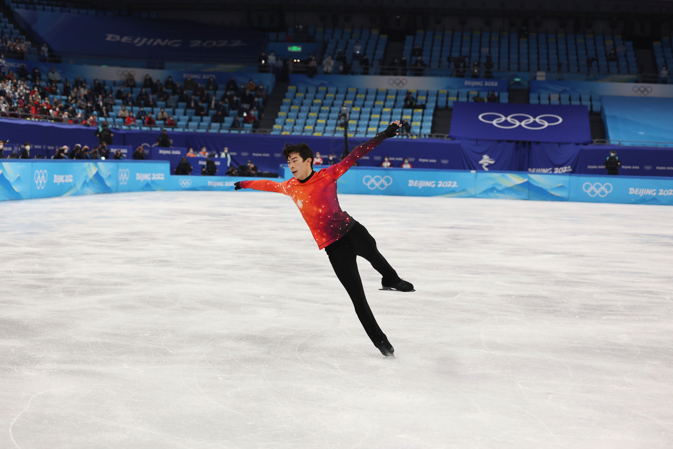 Figure Skating: 2022 Winter Olympics: USA Nathan Chen in action
during Mens Free program at Capital Indoor Stadium. Chen wins gold. Beijing, China 2/10/2022 CREDIT: Simon Bruty (Photo by Simon Bruty/Sports Illustrated via Getty Images) (Set Number: X163929 TK1)